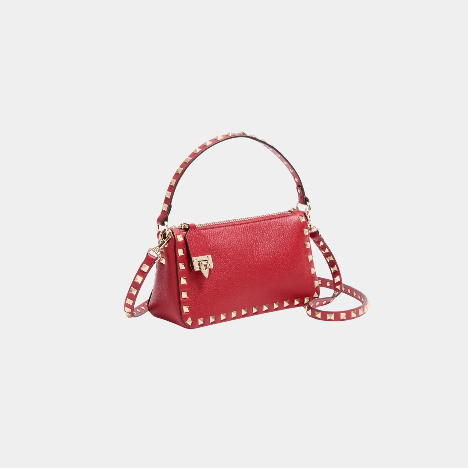 Valentino Garavani Rockstud Small Crossbody Bag in Grainy Calfskin, Rosso Valentino, Side