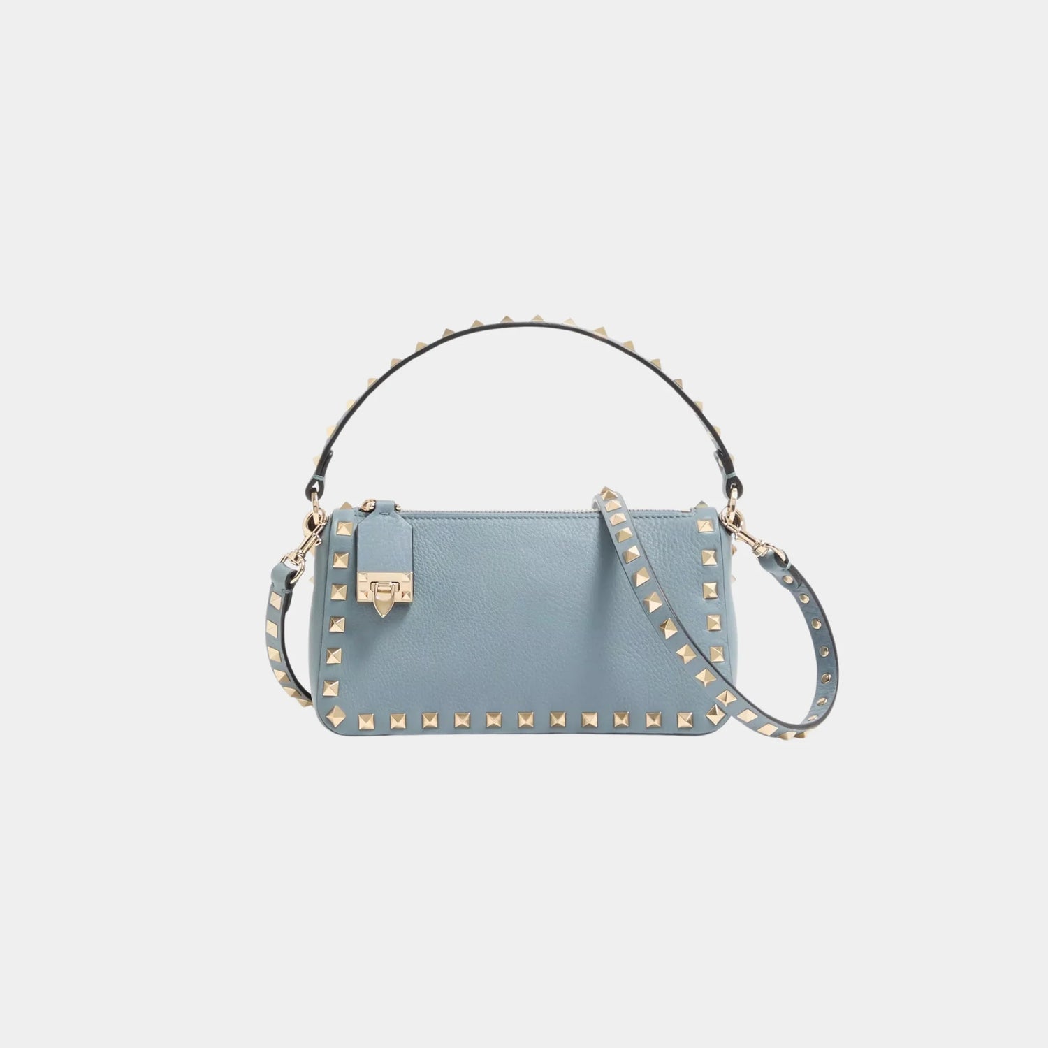 Valentino Garavani Rockstud Small Crossbody Bag in Grainy Calfskin, Stone, Front