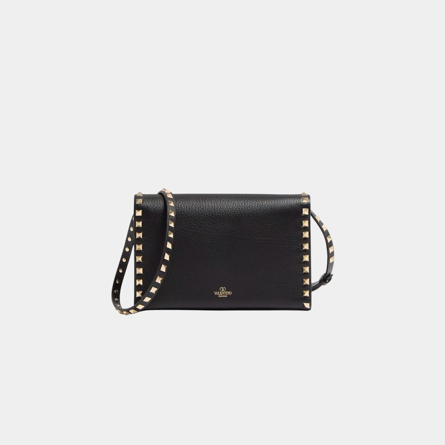 Valentino Garavani Small Rockstud Grainy Calfskin Crossbody Bag, Black, Back