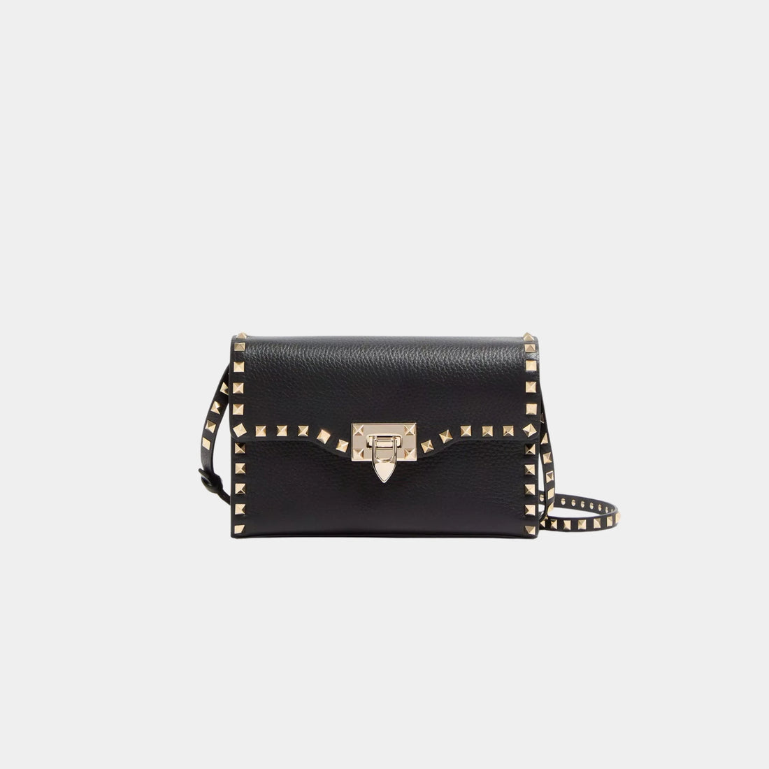 Valentino Garavani Small Rockstud Grainy Calfskin Crossbody Bag, Black, Front