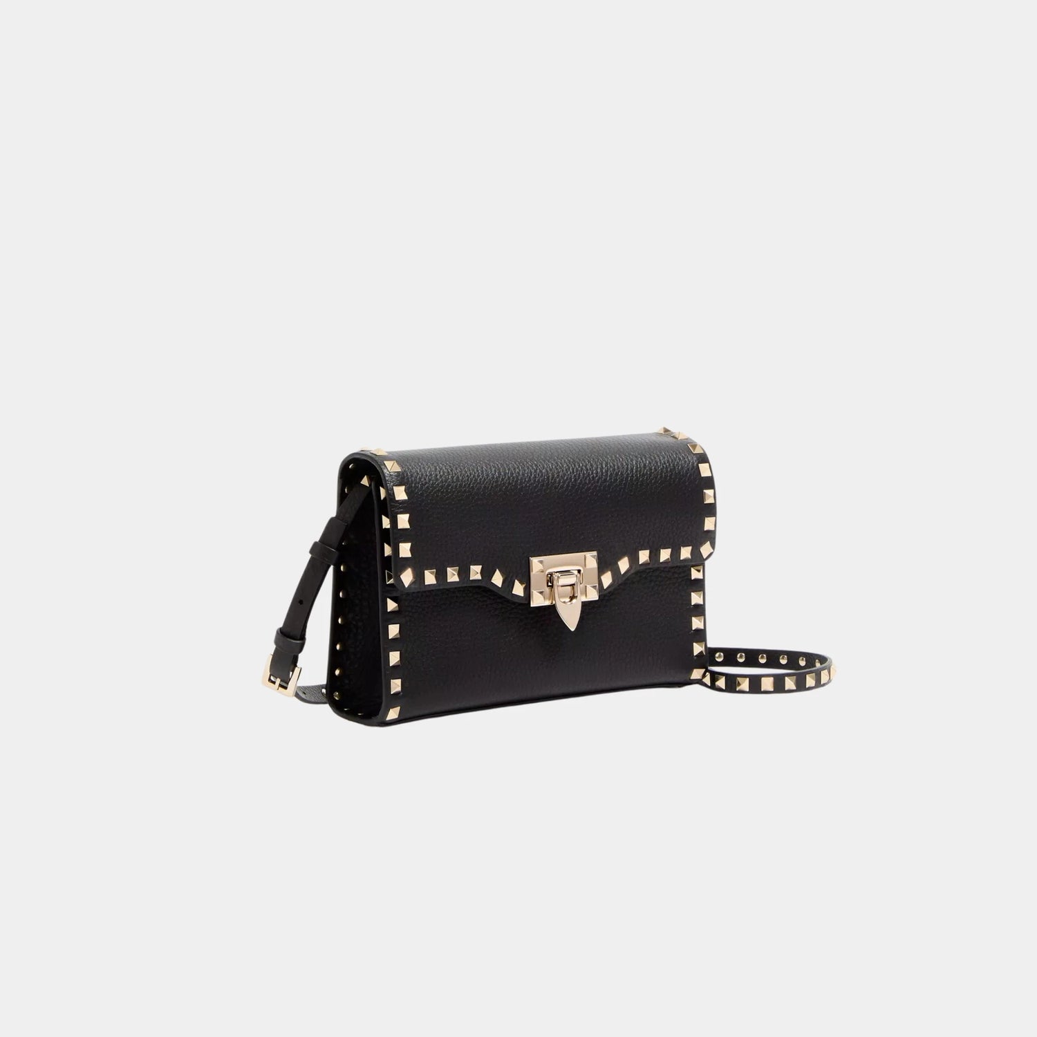 Valentino Garavani Small Rockstud Grainy Calfskin Crossbody Bag, Black, Side
