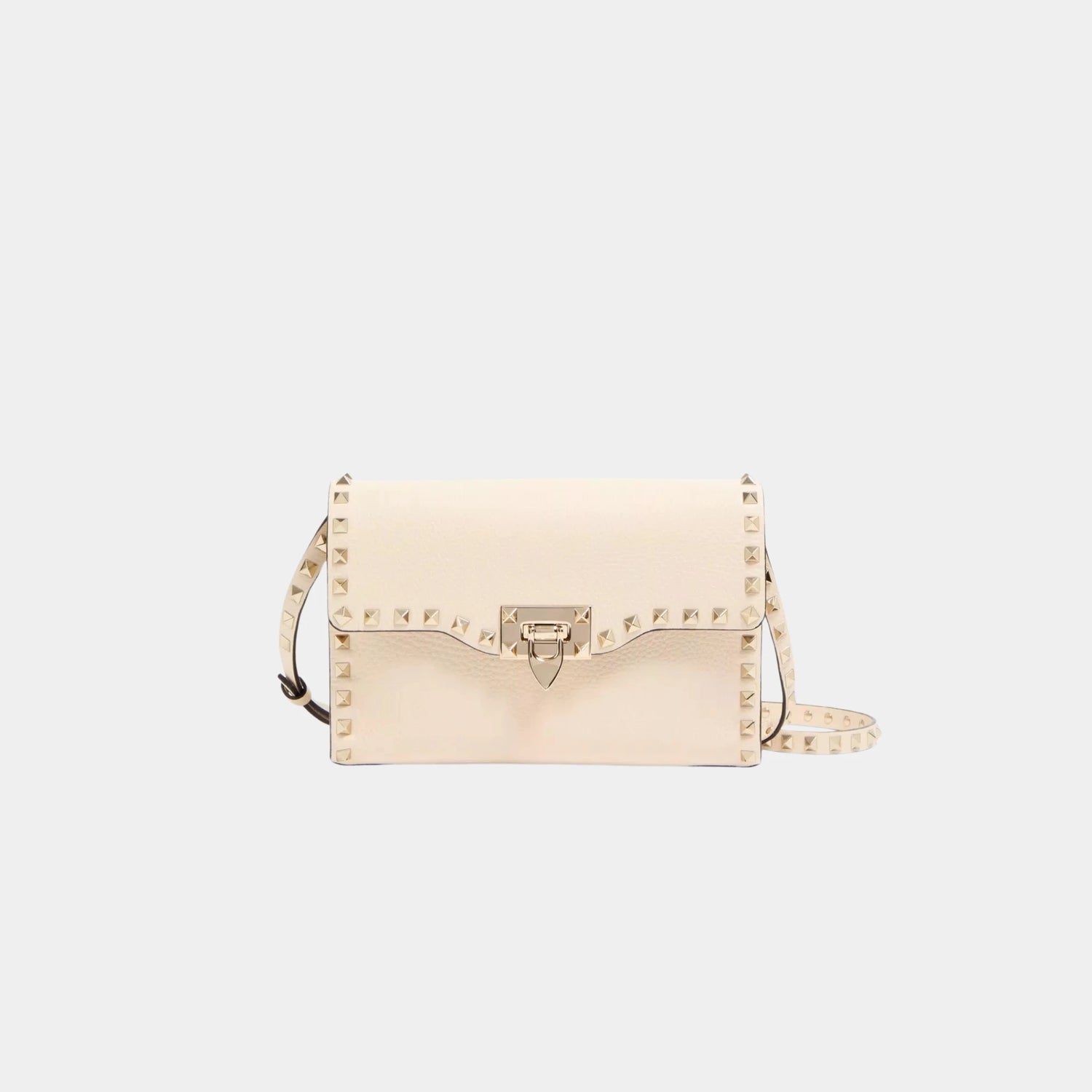 Valentino Garavani Small Rockstud Grainy Calfskin Crossbody Bag, Light Ivory, Front