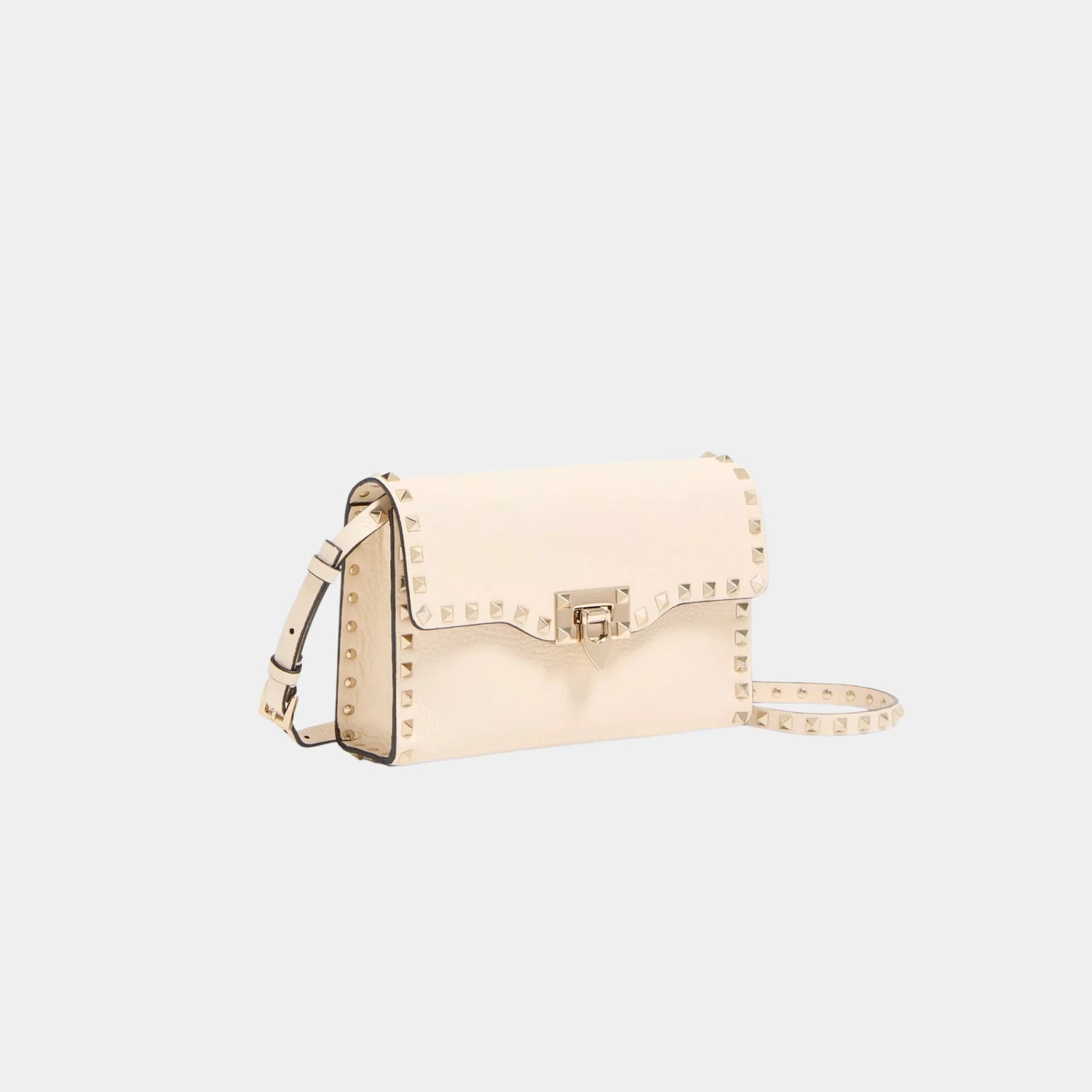 Valentino Garavani Small Rockstud Grainy Calfskin Crossbody Bag, Light Ivory, Side