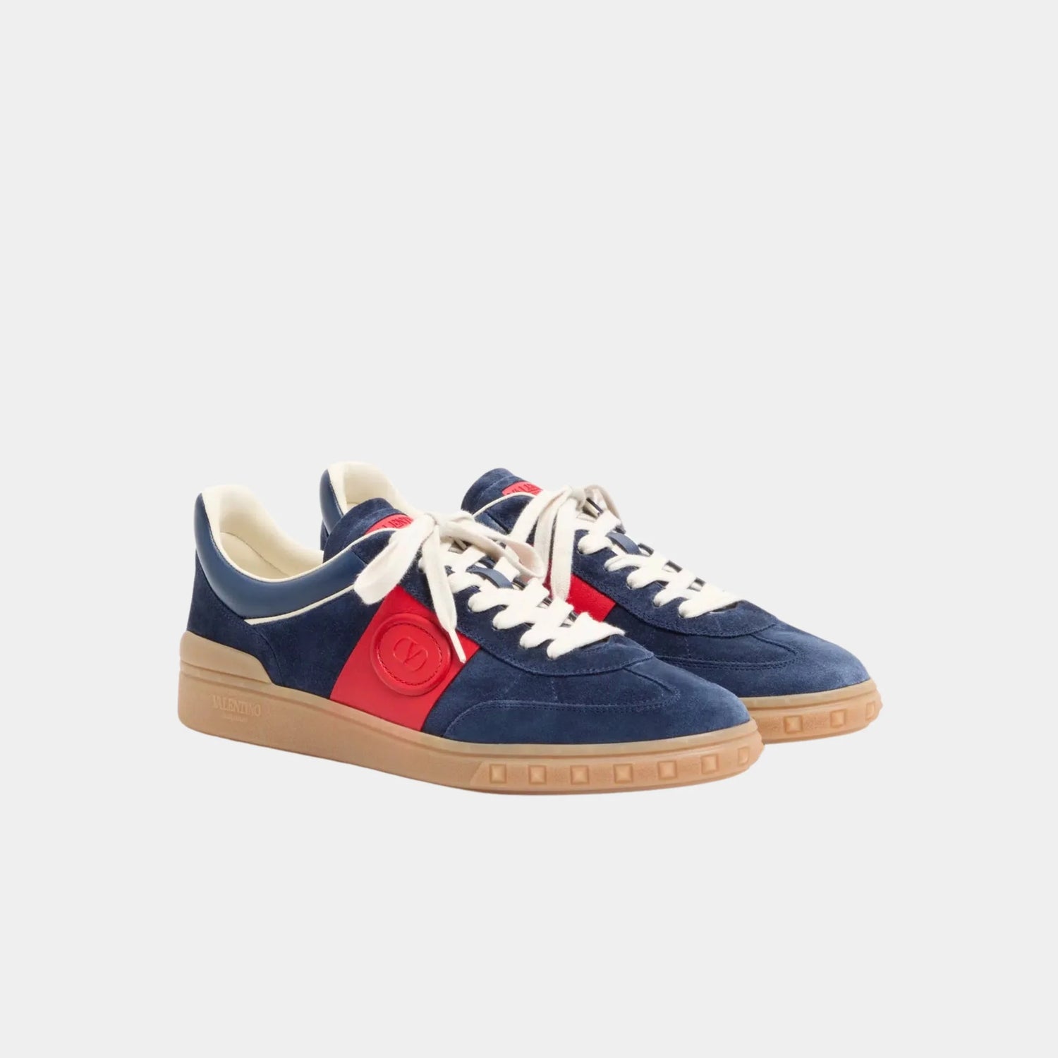 Valentino Upvillage Trainer in Split Leather &amp; Nappa Calfskin, Cobalt, Coral, Front