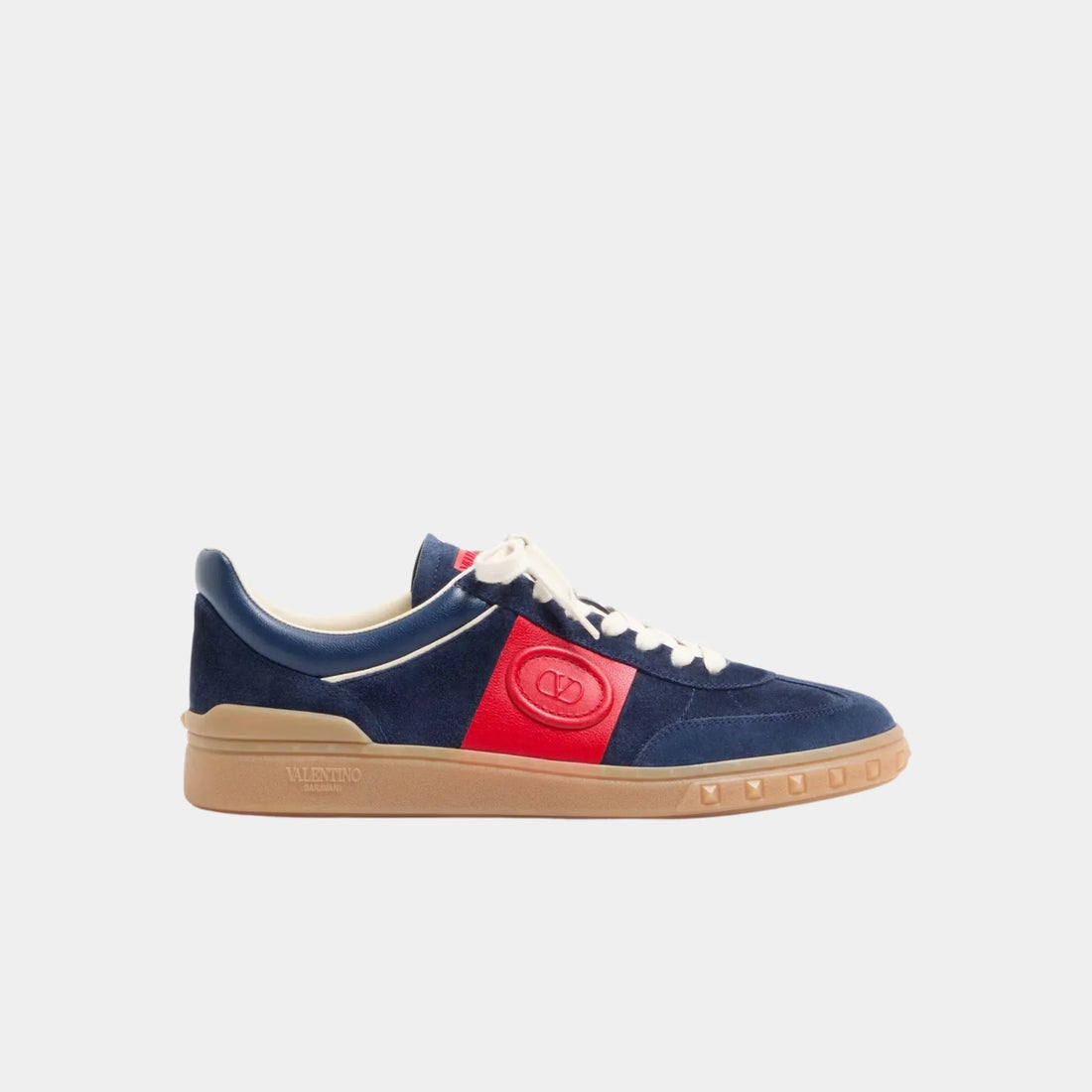 Valentino Upvillage Trainer in Split Leather &amp; Nappa Calfskin, Cobalt, Coral, Side