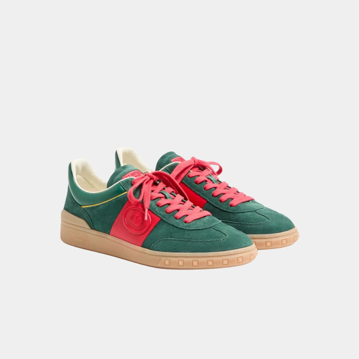 Valentino Upvillage Trainer in Split Leather &amp; Nappa Calfskin, Green, Red, Front