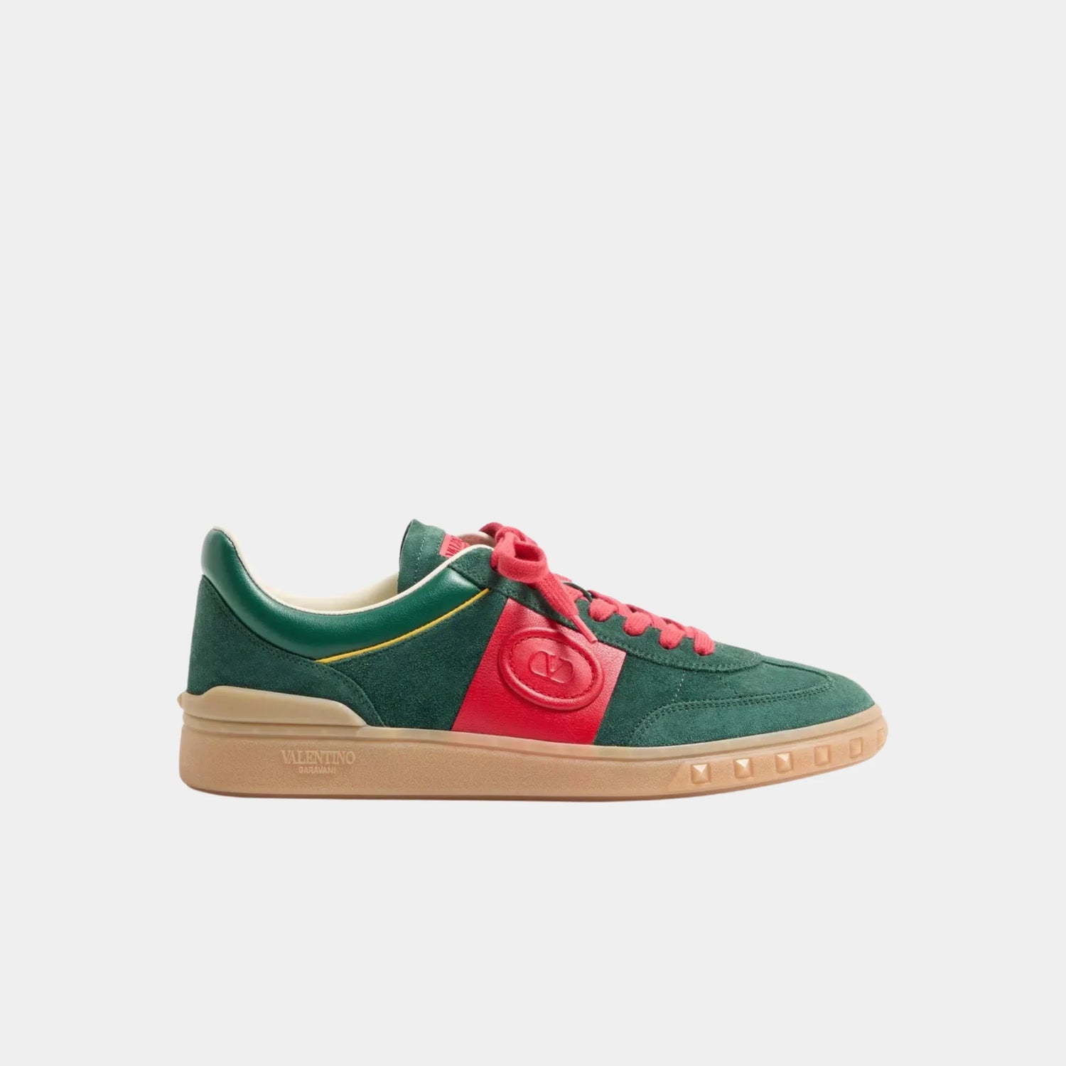 Valentino Upvillage Trainer in Split Leather &amp; Nappa Calfskin, Green, Red, Side
