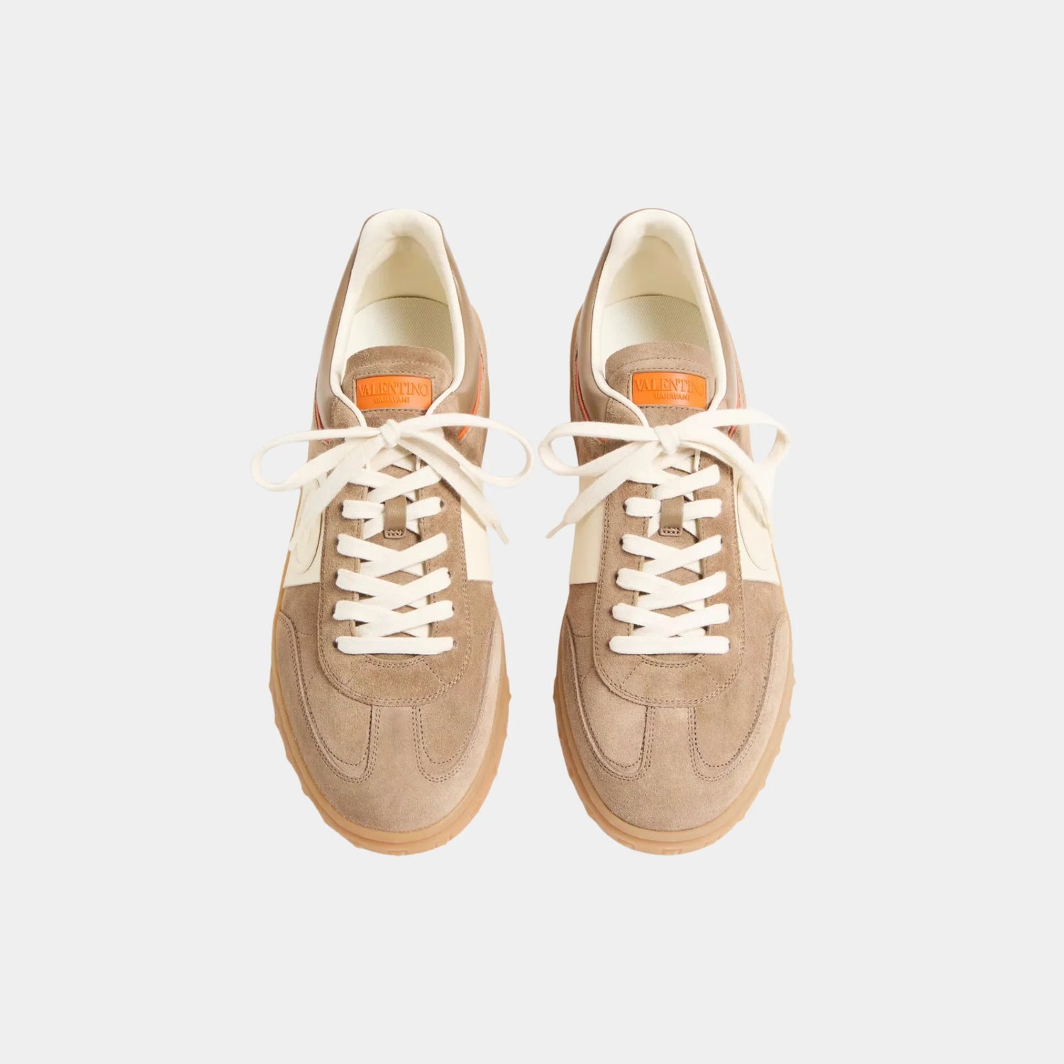 Valentino Upvillage Trainer in Split Leather &amp; Nappa Calfskin, Khaki, Ivory, Top