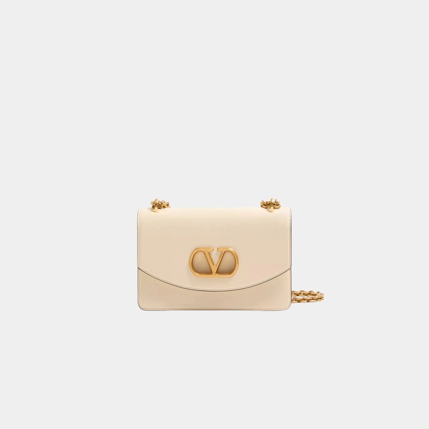 Valentino Vain Shoulder Bag in Shiny Calfskin, Butter, Front