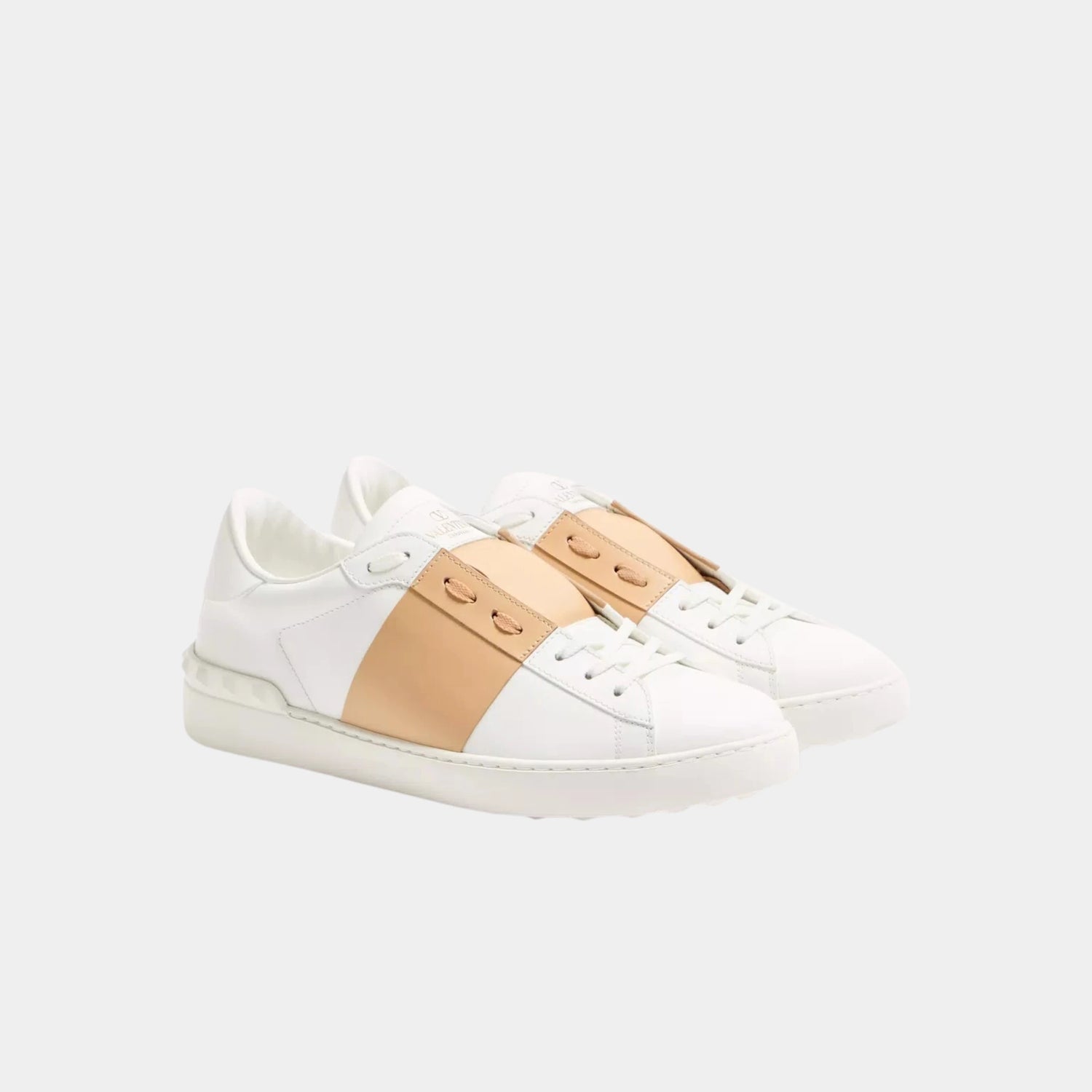 Valentino Open Sneaker in Calfskin, Beige, Front