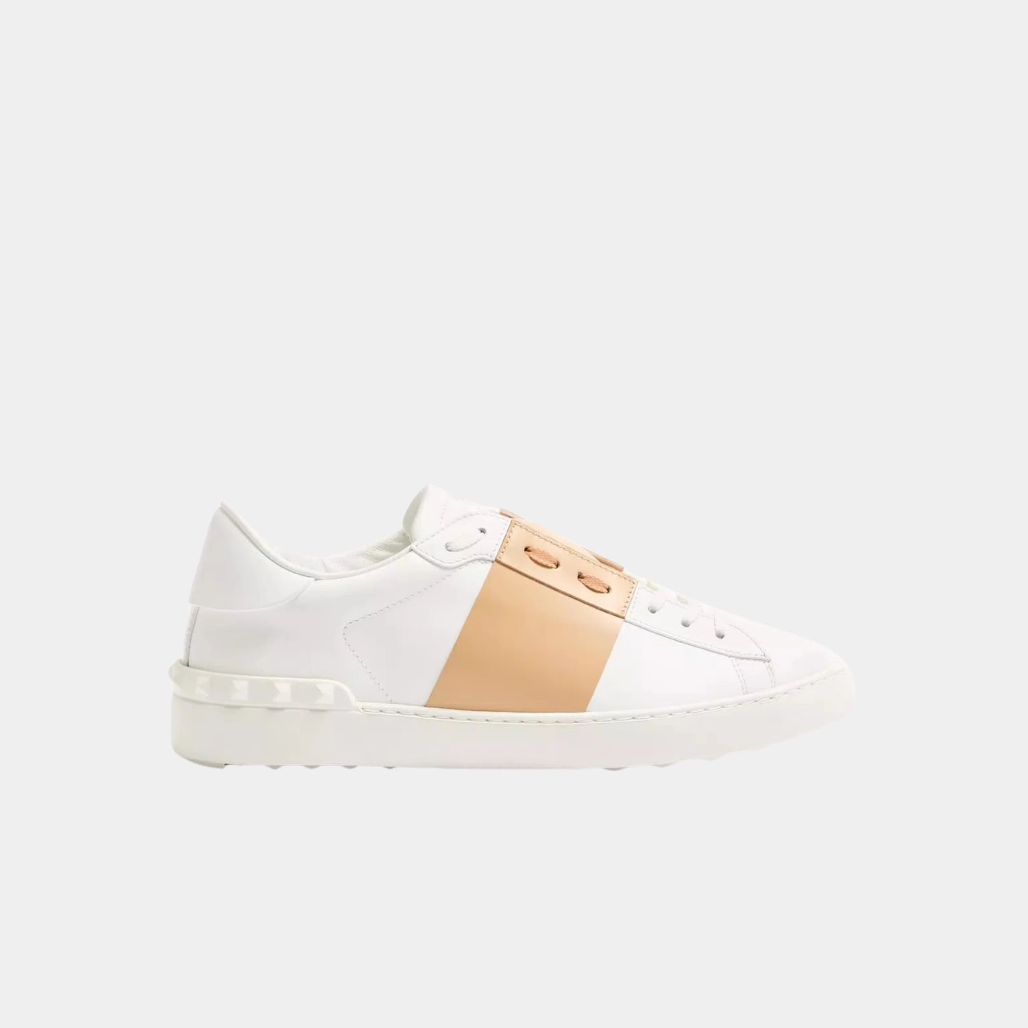 Valentino Open Sneaker in Calfskin, Beige, Side