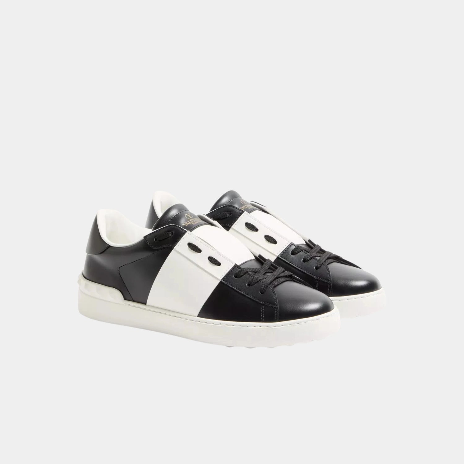 Valentino Open Sneaker in Calfskin, Black, Front