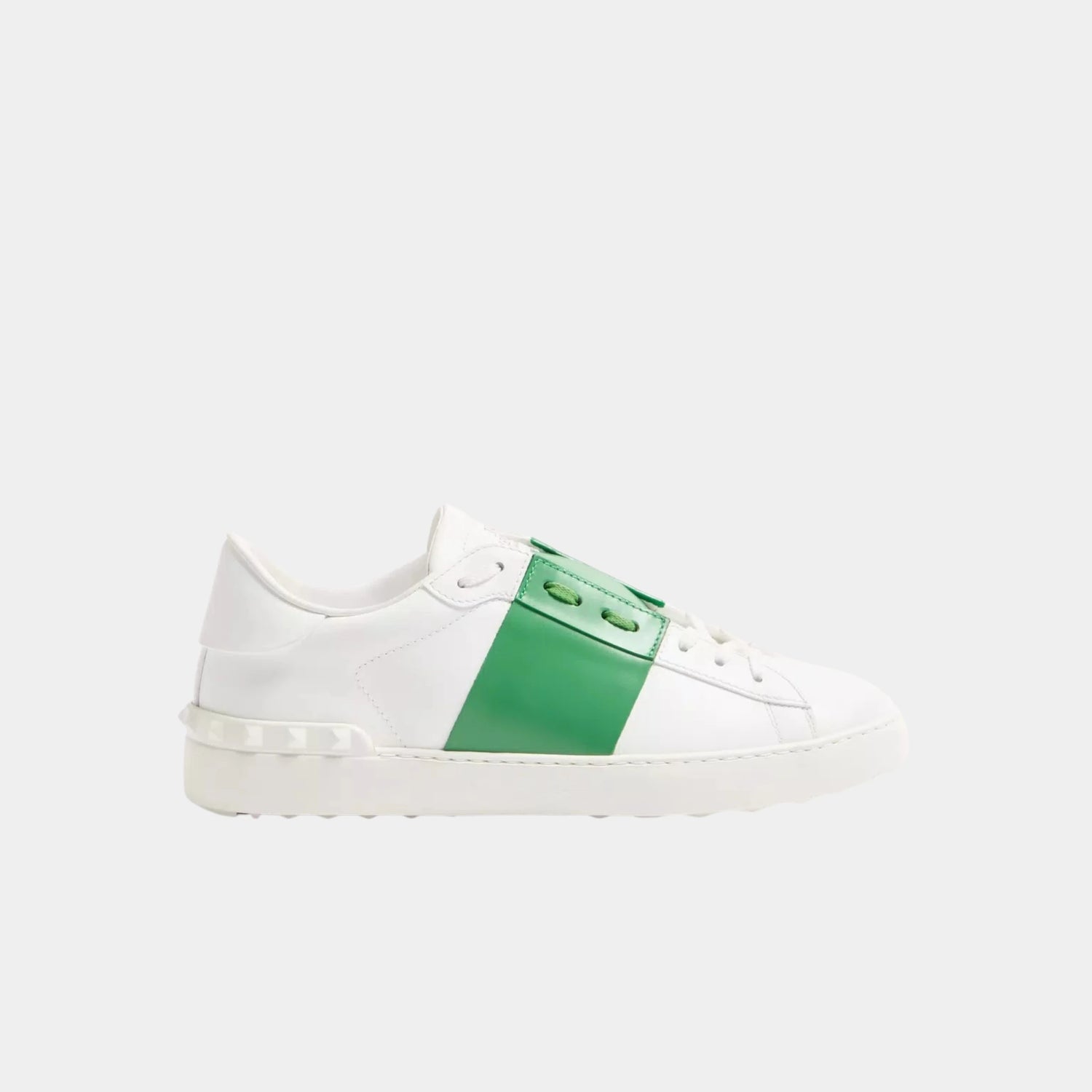 Valentino Open Sneaker in Calfskin, Green, Side