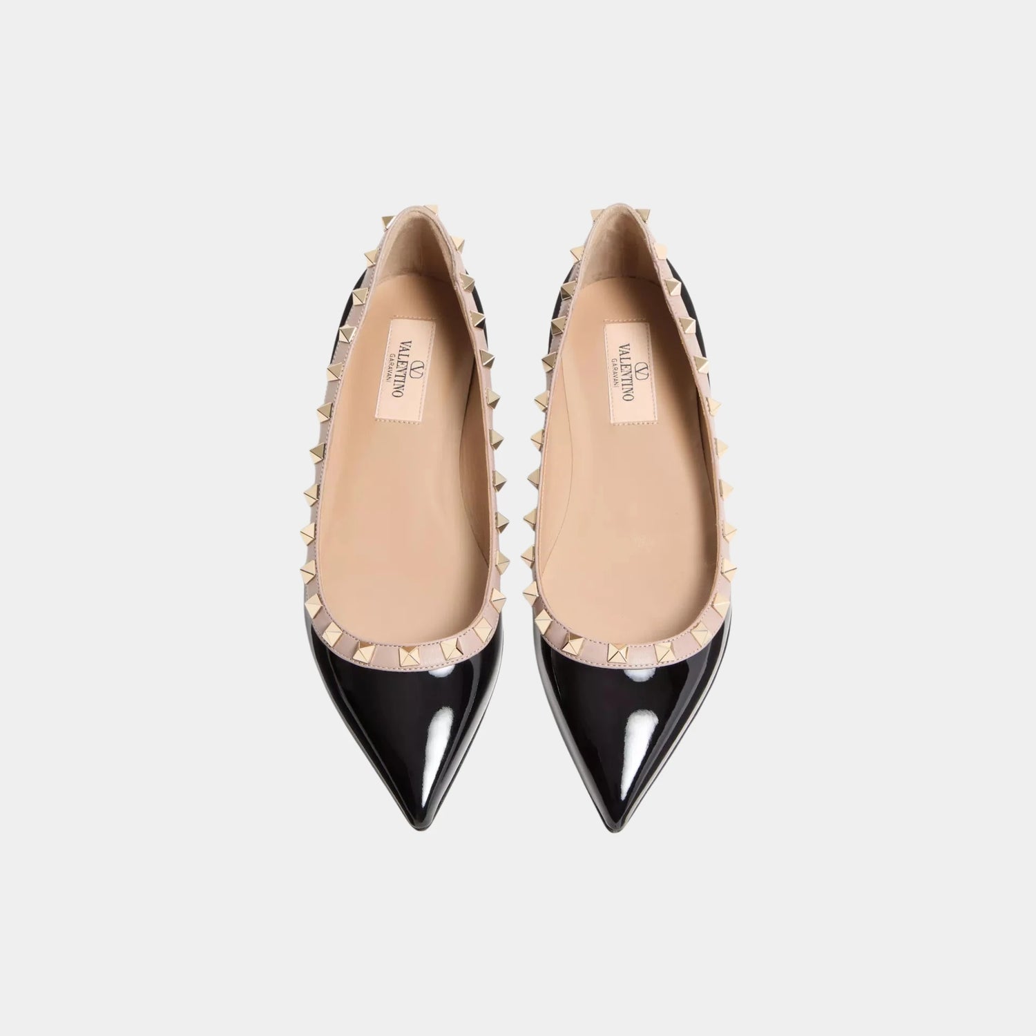 Valentino Patent Rockstud Ballet Flat, Black, Top