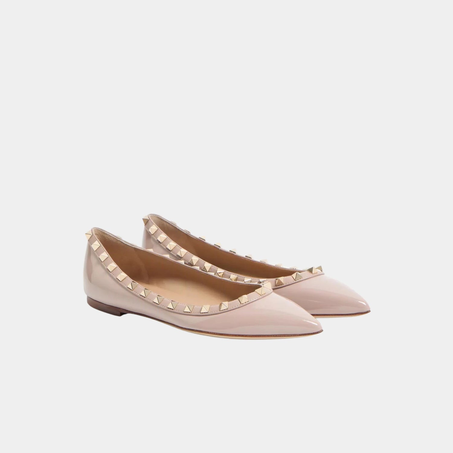 Valentino Patent Rockstud Ballet Flat, Poudre, Front