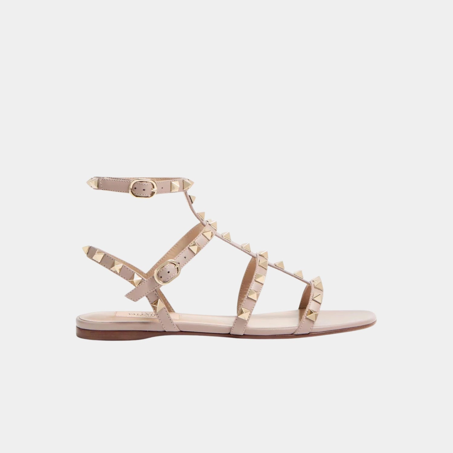 Valentino Rockstud Flat Calfskin Sandal With Straps, Skin, Side