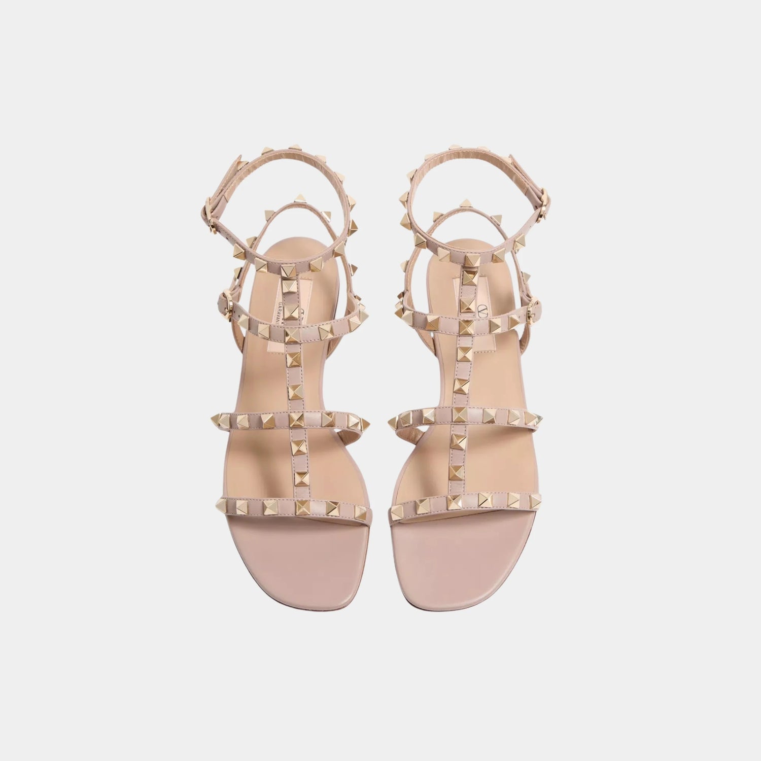 Valentino Rockstud Flat Calfskin Sandal With Straps, Skin, Top