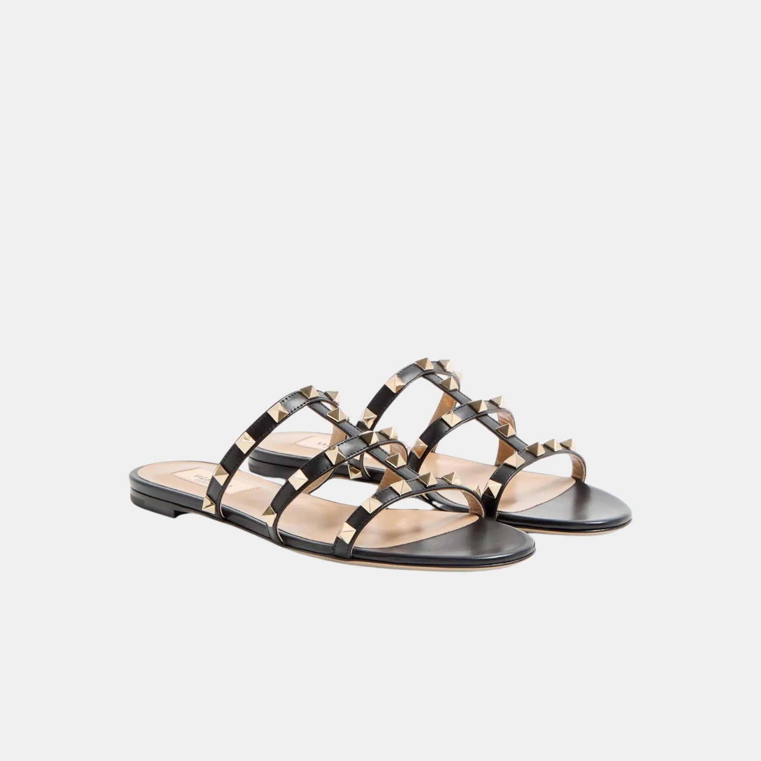Valentino Rockstud Flat Slide Sandal, Black, Front