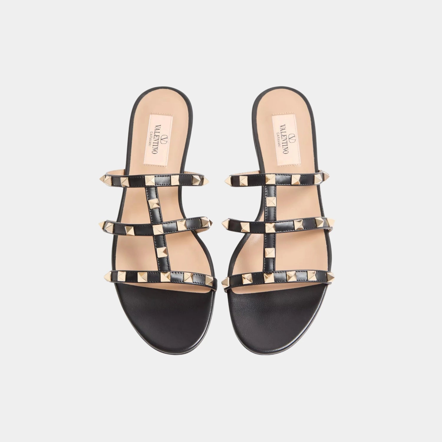 Valentino Rockstud Flat Slide Sandal, Black, Top