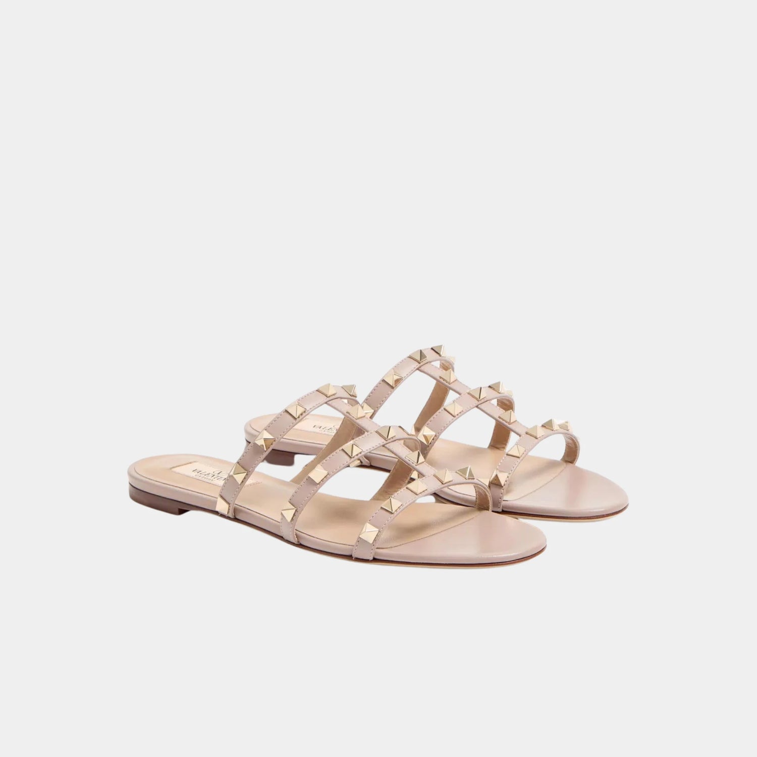 Valentino Rockstud Flat Slide Sandal, Poudre, Front