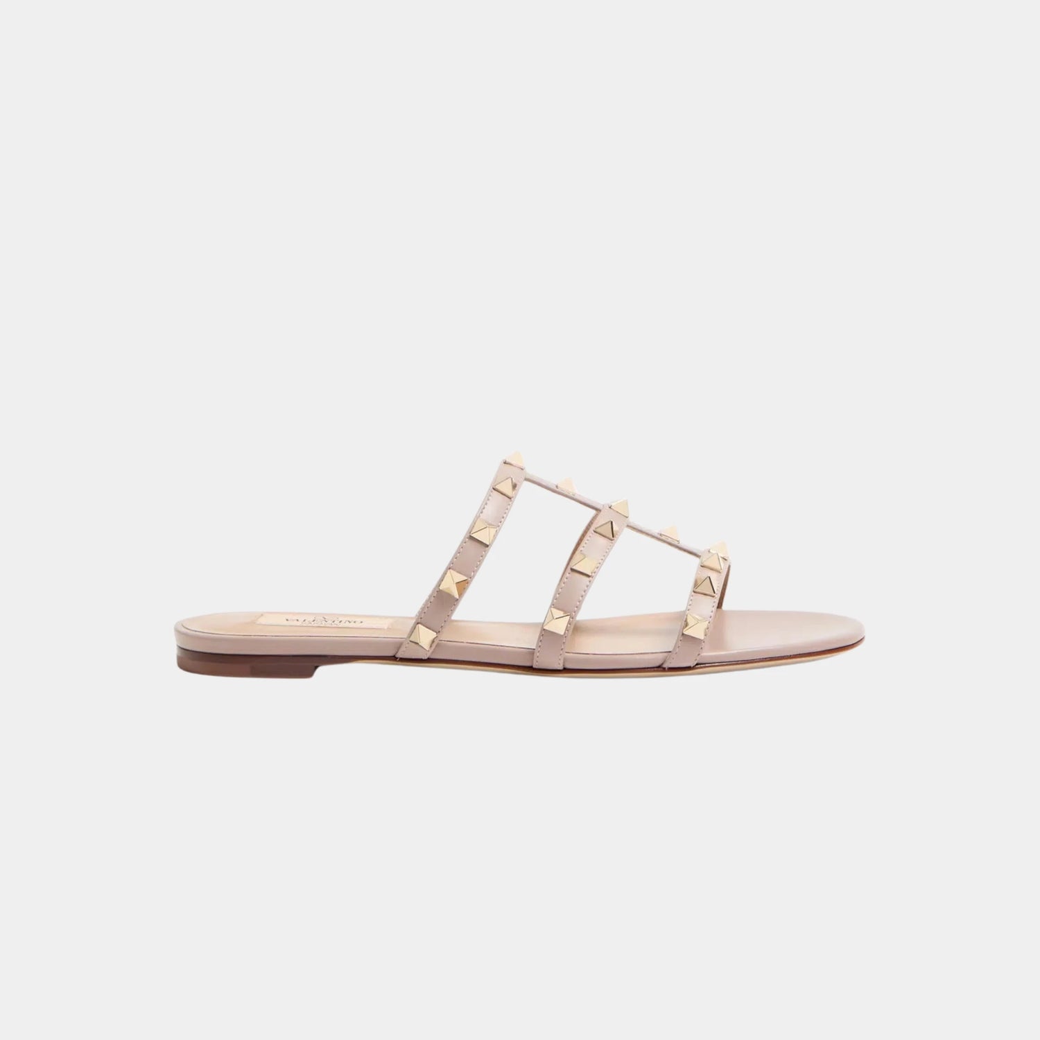 Valentino Rockstud Flat Slide Sandal, Poudre, Side