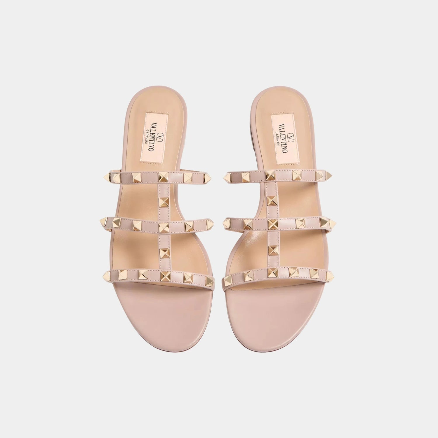 Valentino Rockstud Flat Slide Sandal, Poudre, Top