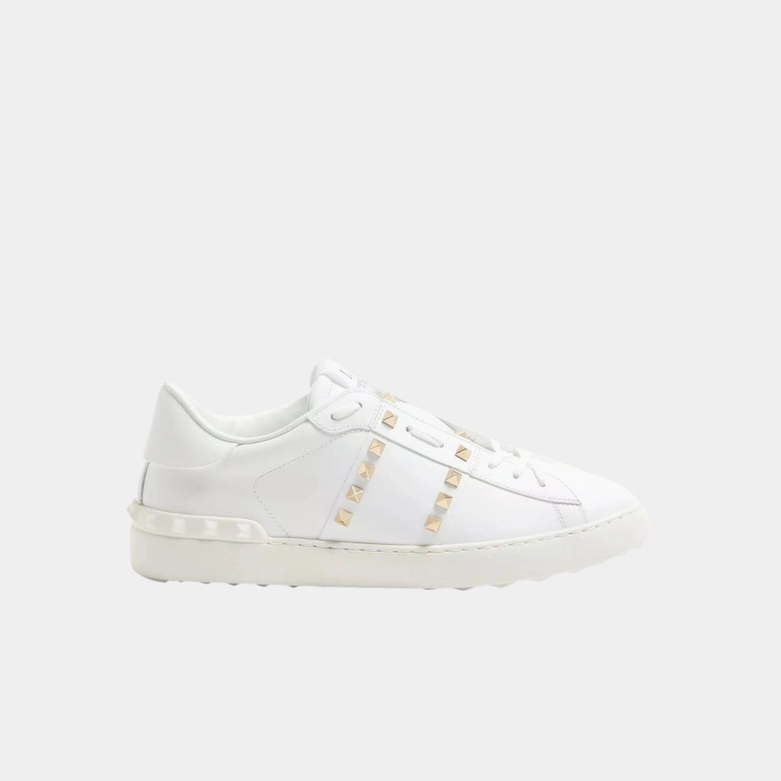 Valentino Calfskin Rockstud Untitled Sneaker, White, Side