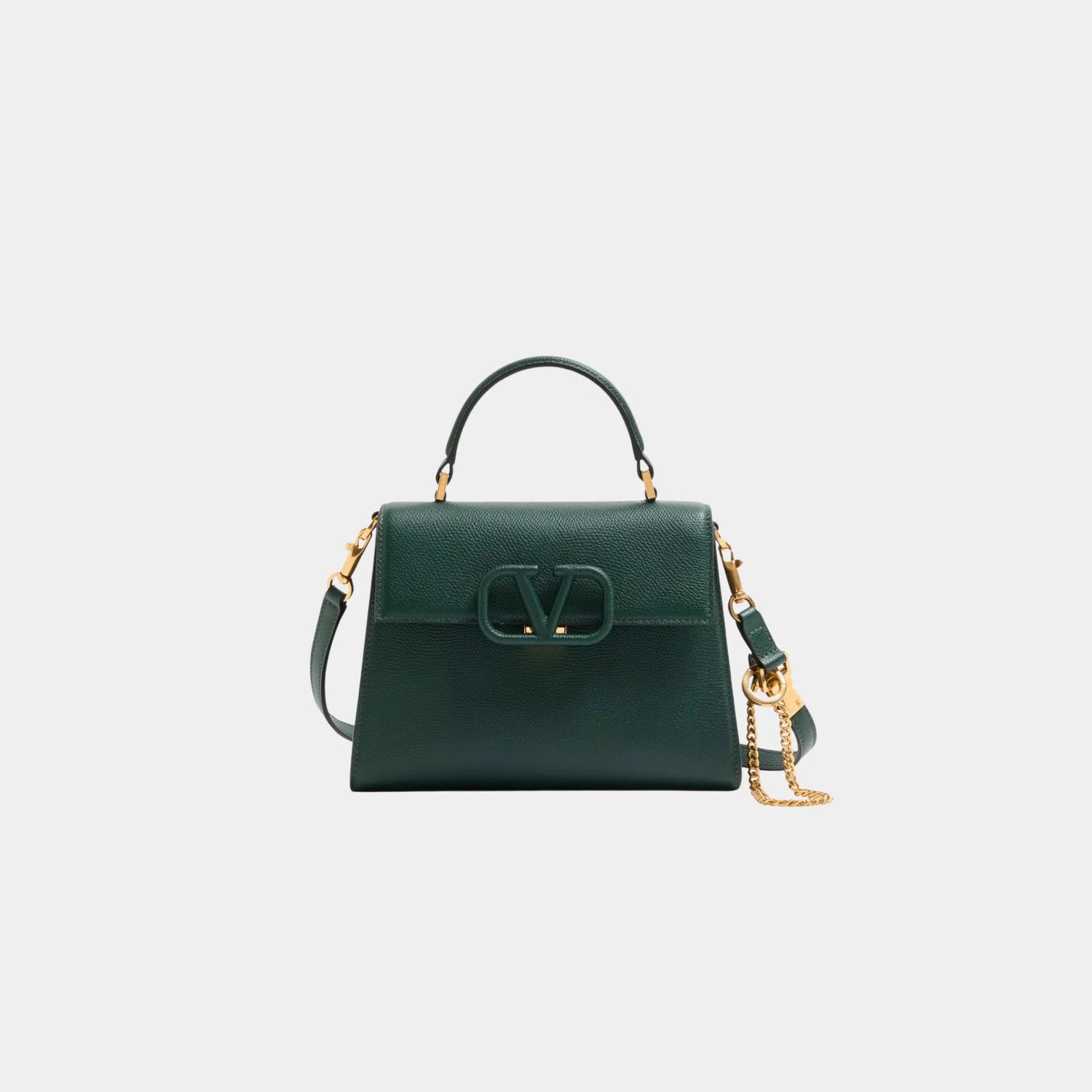 Valentino Small Vsling Grainy Calfskin Handbag, English Green, Front