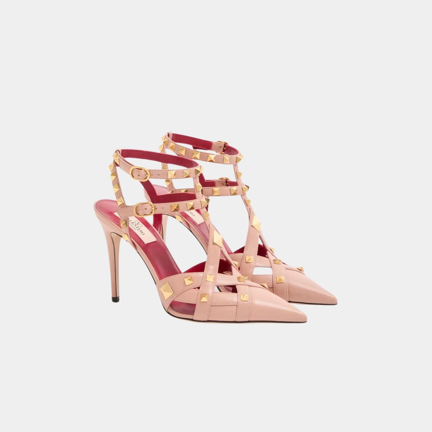 Valentino Studdy Kidskin Pumps, 100mm, Pink, Front