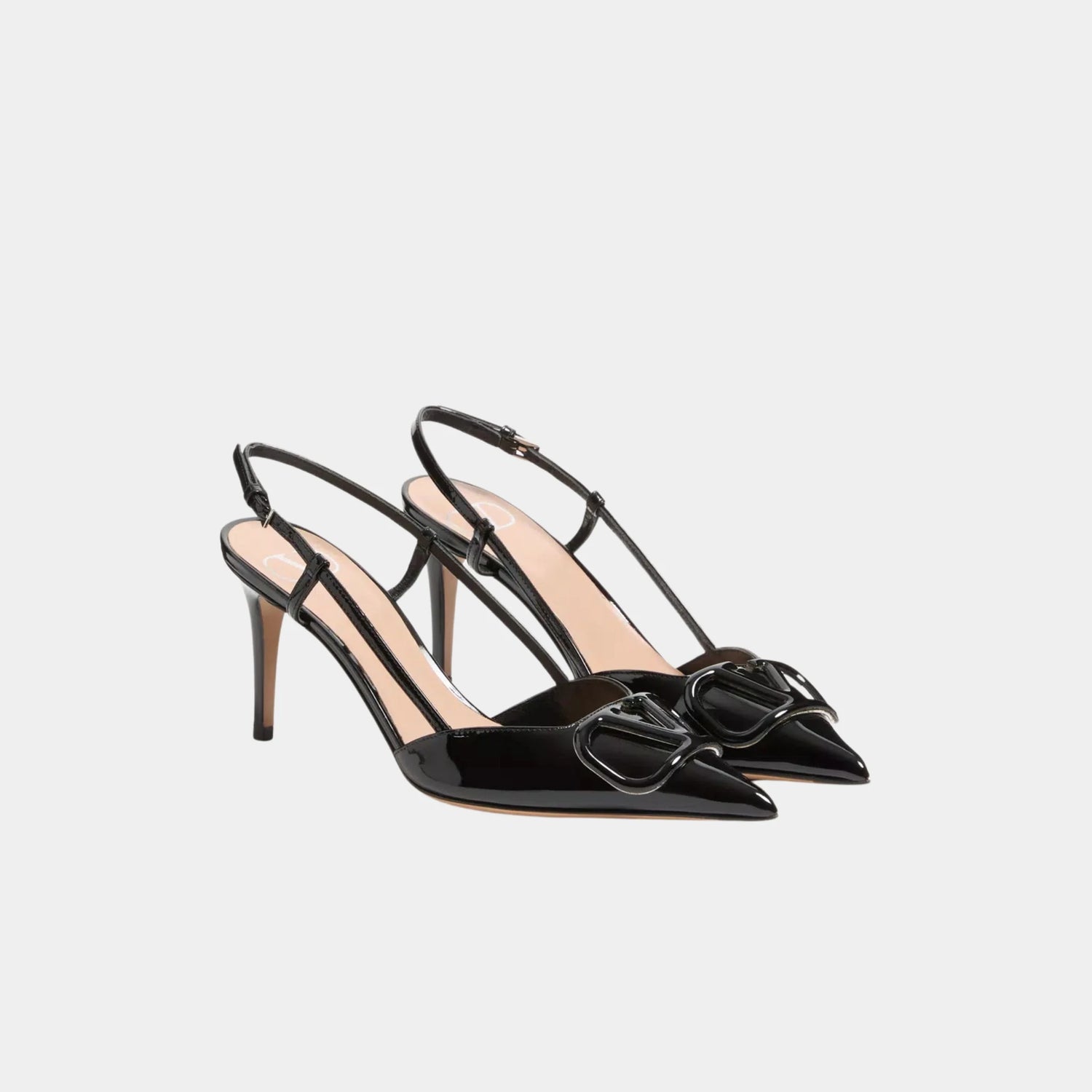 Valentino Vlogo Signature Patent Leather Slingback Pump, Black, Front