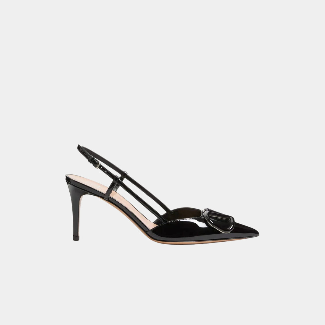 Valentino Vlogo Signature Patent Leather Slingback Pump, Black, Side