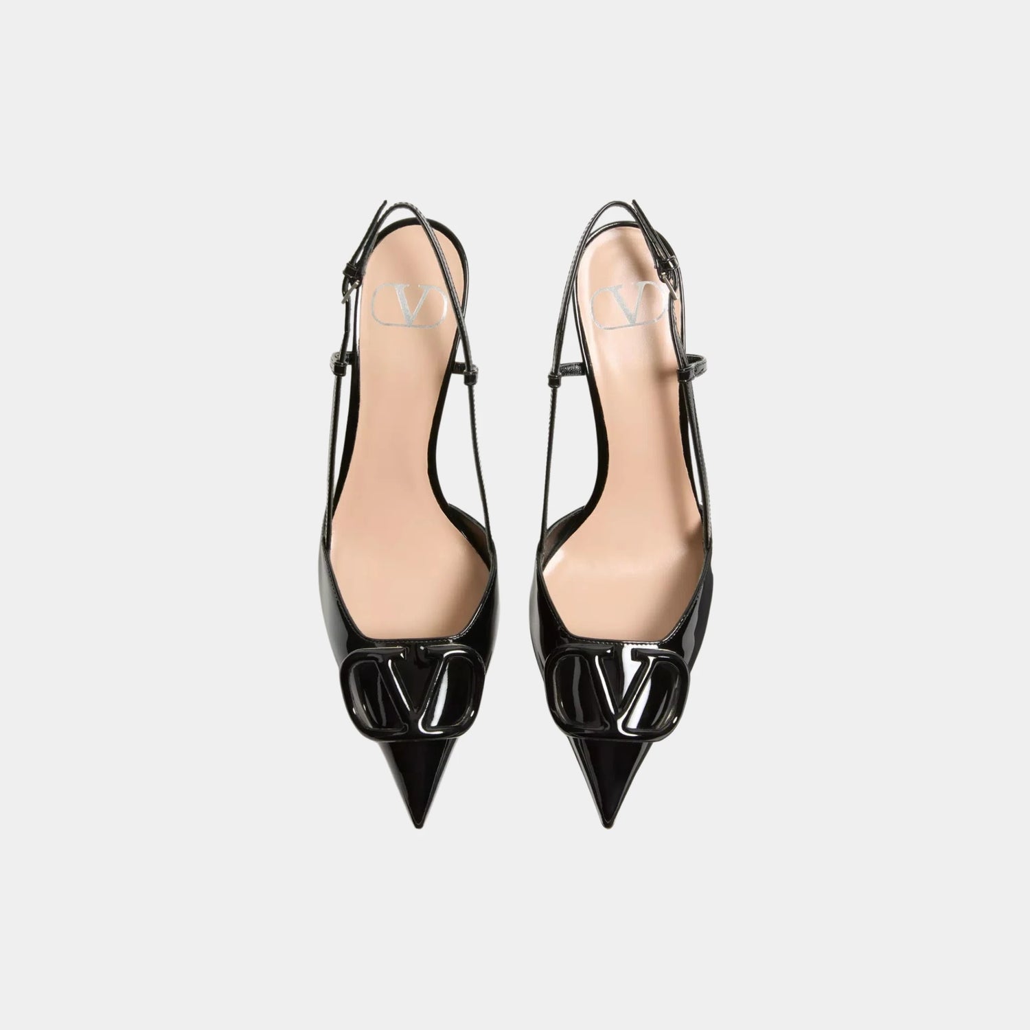 Valentino Vlogo Signature Patent Leather Slingback Pump, Black, Top