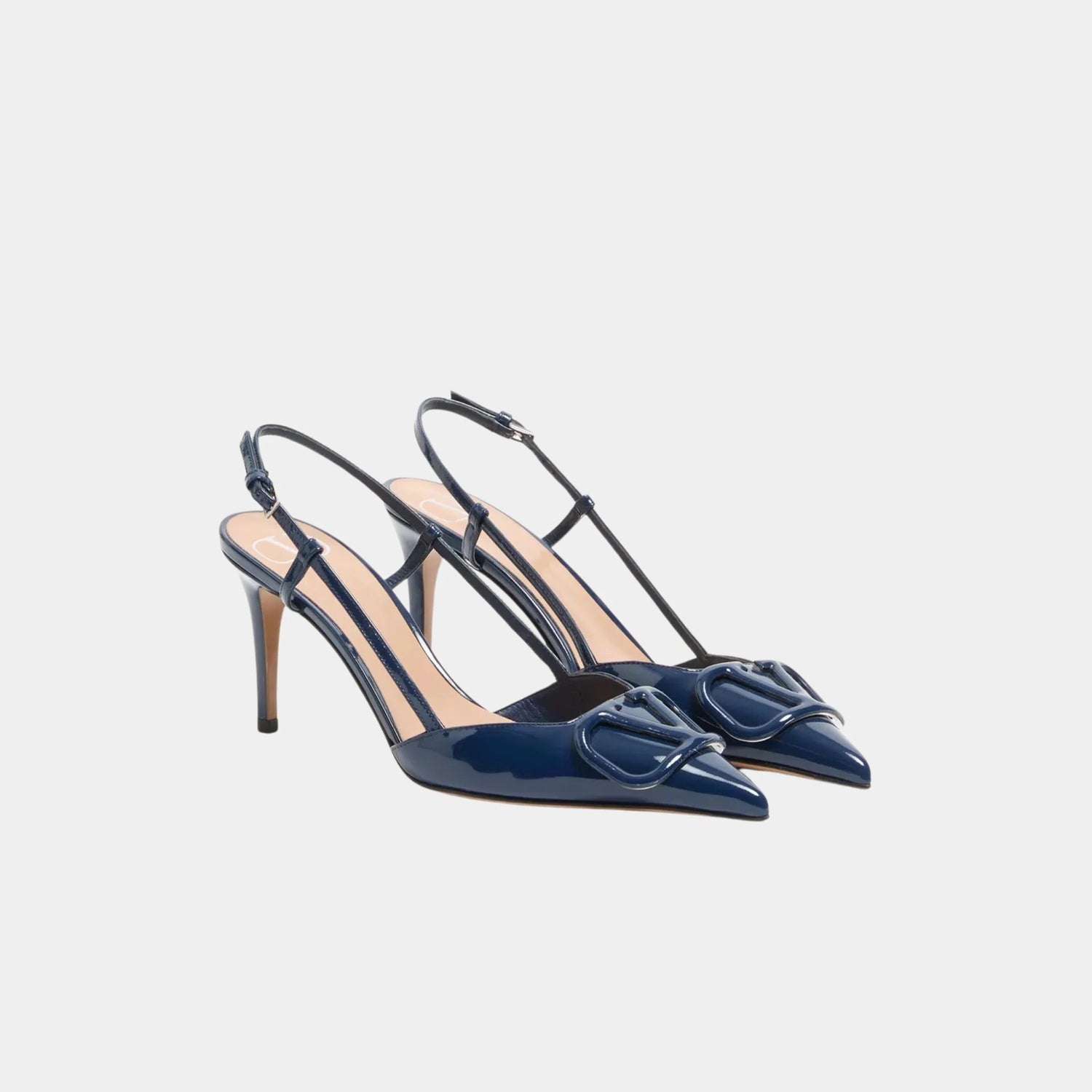 Valentino Vlogo Signature Patent Leather Slingback Pump, Blue, Front