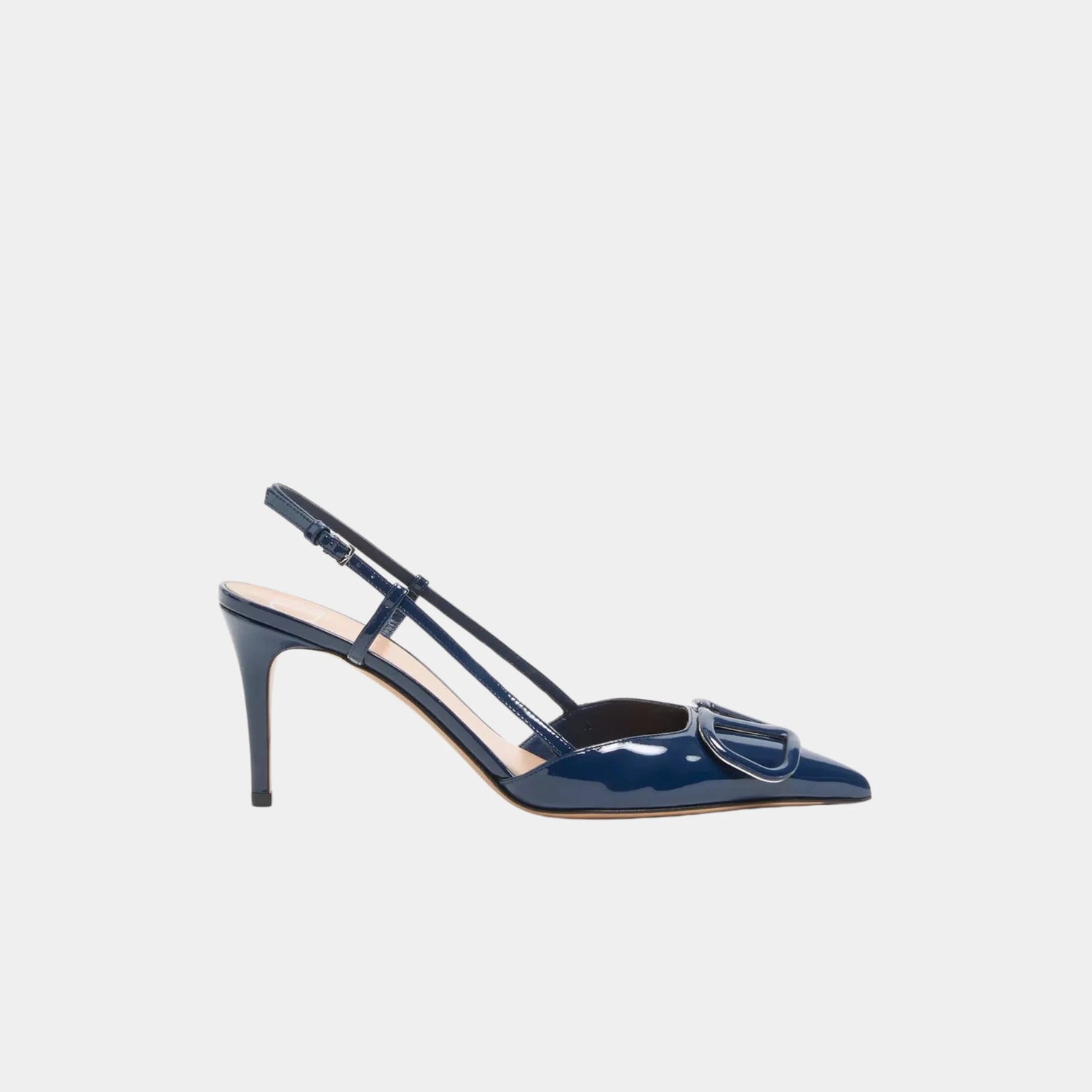 Valentino Vlogo Signature Patent Leather Slingback Pump, Blue, Side