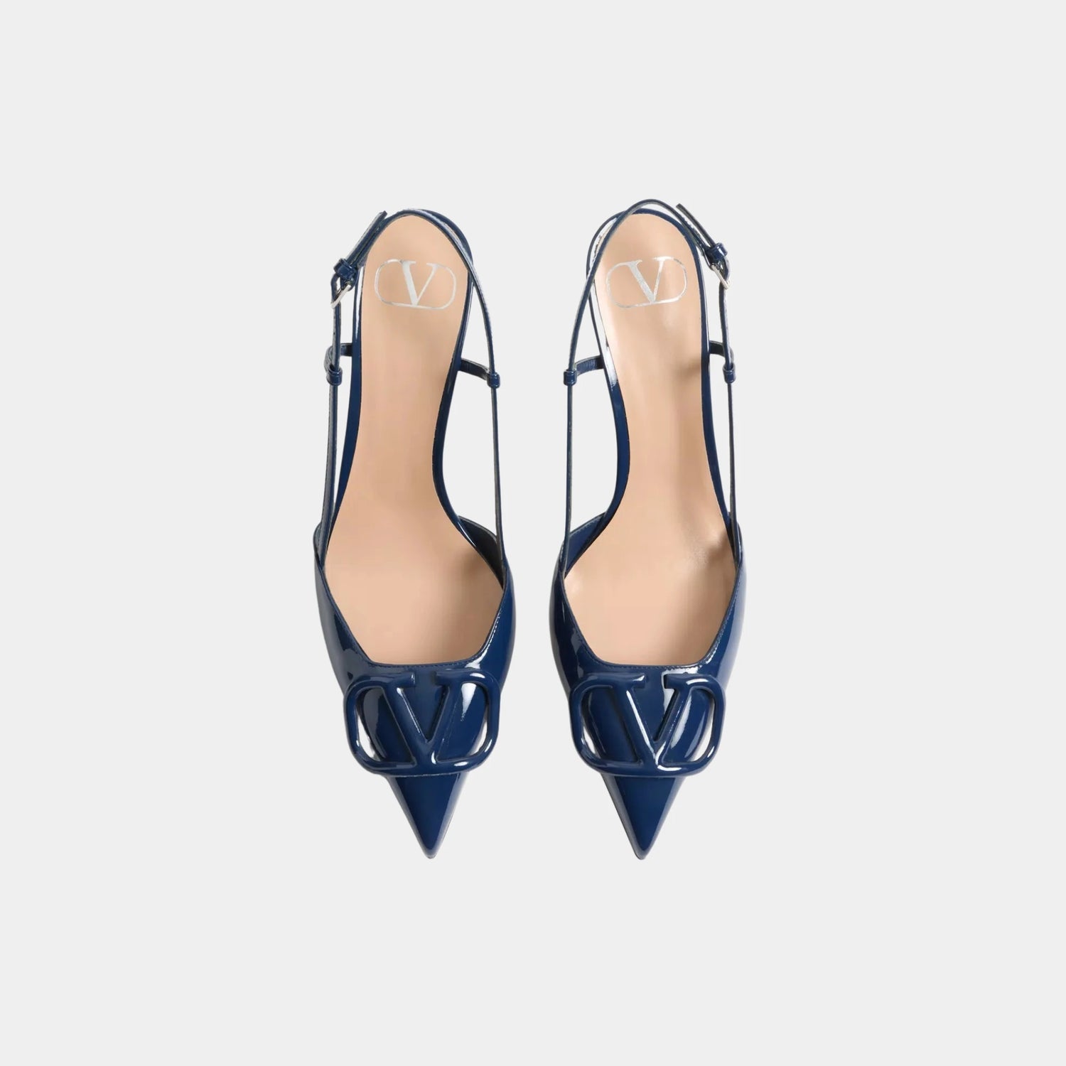 Valentino Vlogo Signature Patent Leather Slingback Pump, Blue, Top