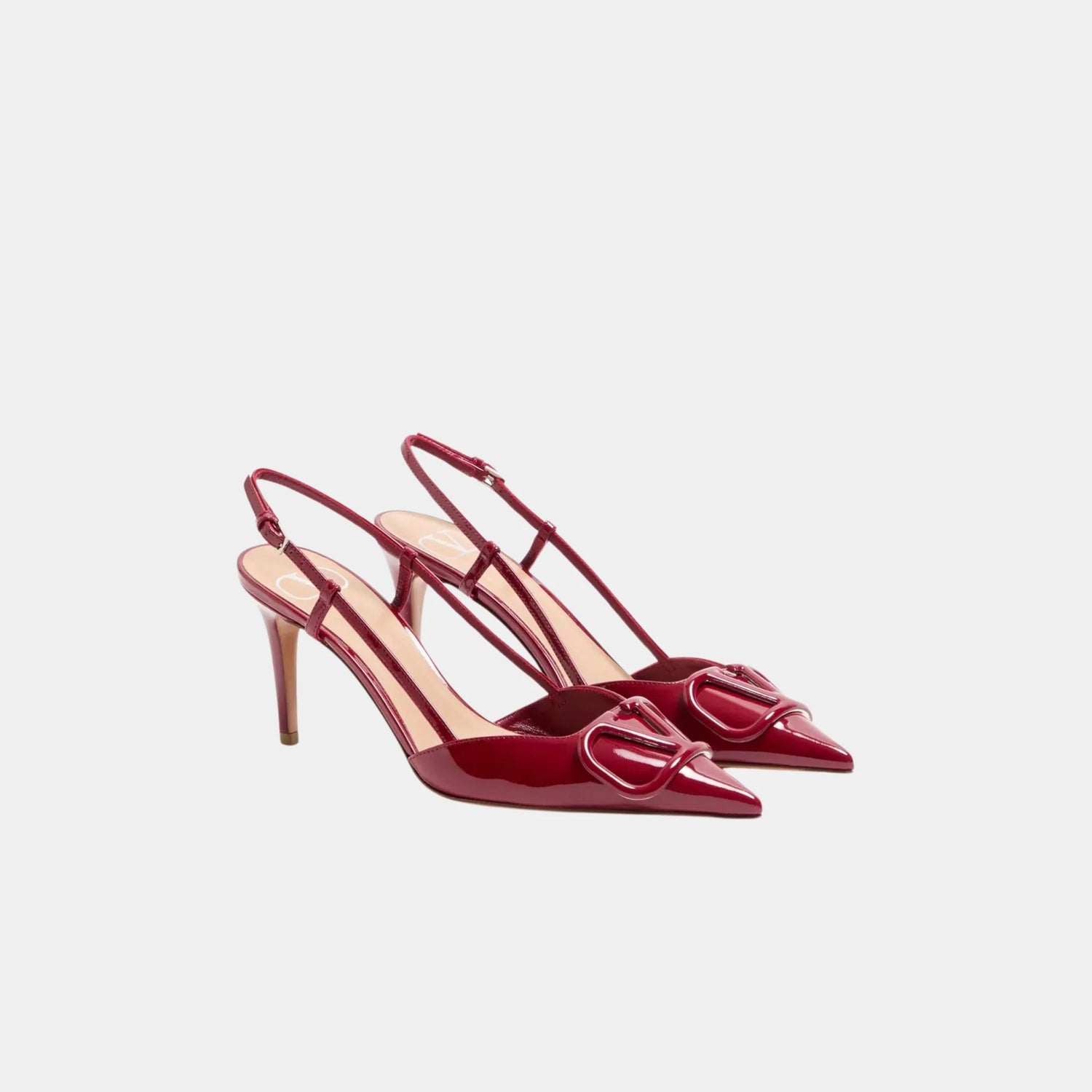 Valentino Vlogo Signature Patent Leather Slingback Pump, Dark Red, Front