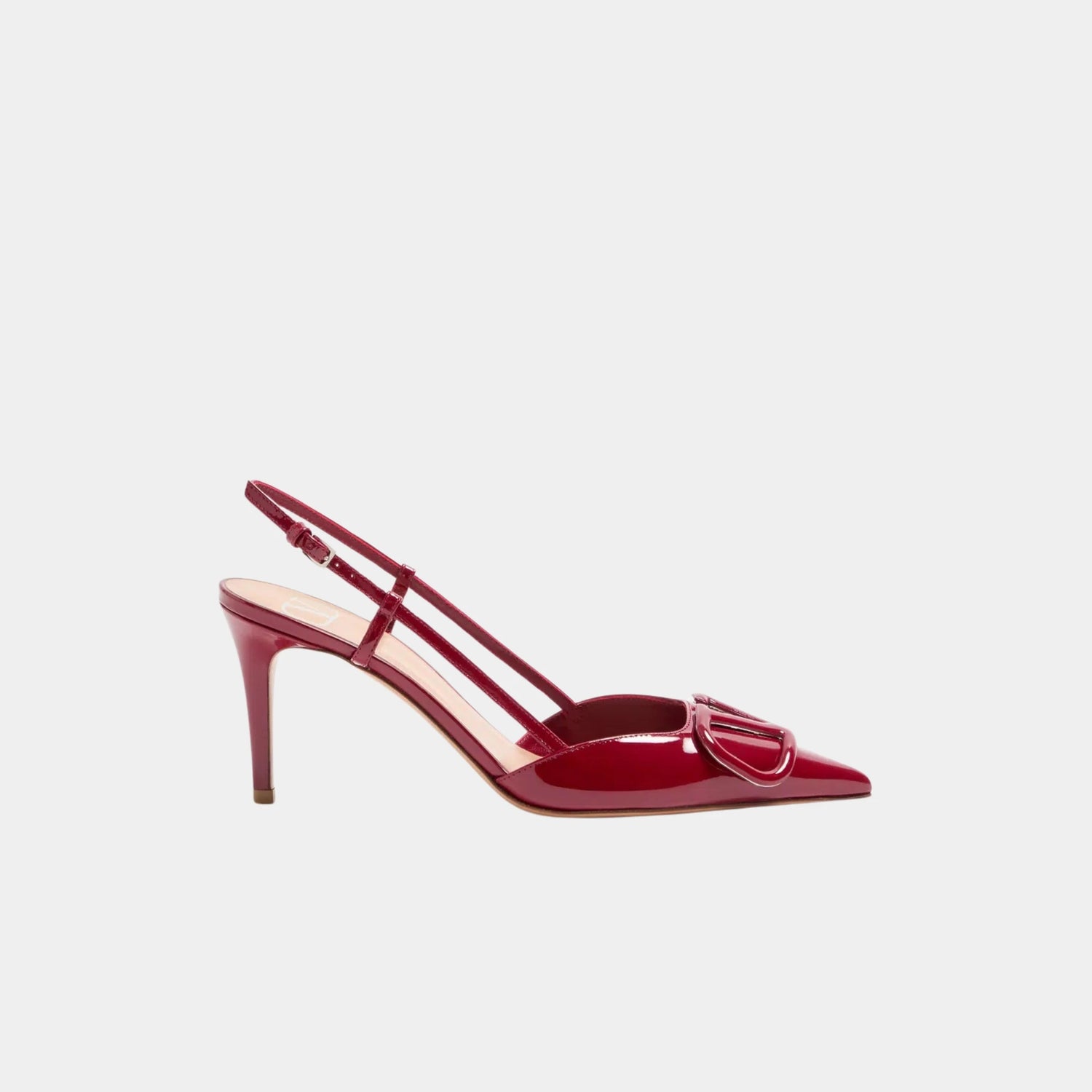 Valentino Vlogo Signature Patent Leather Slingback Pump, Dark Red, Side