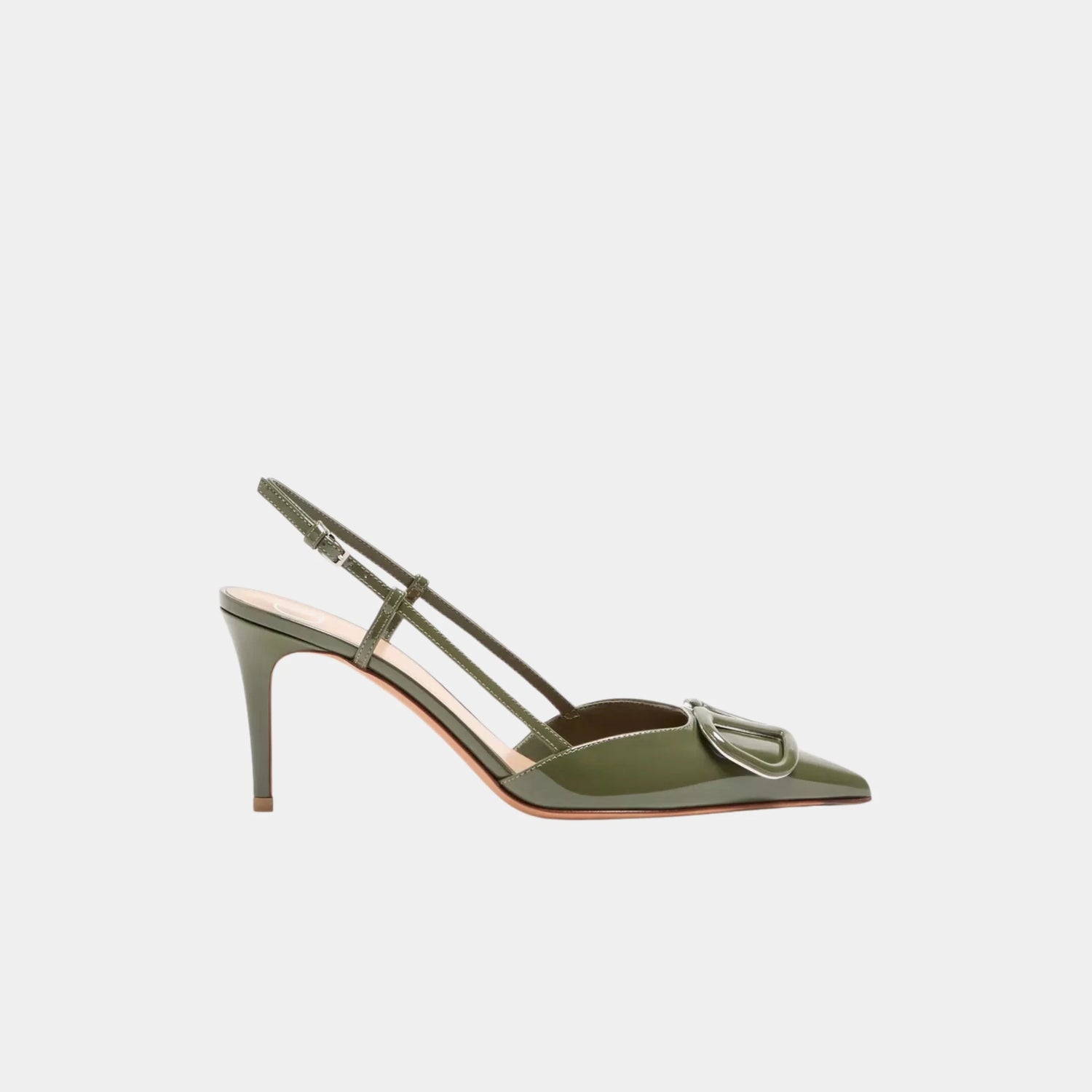 Valentino Vlogo Signature Patent Leather Slingback Pump, Military Green, Side