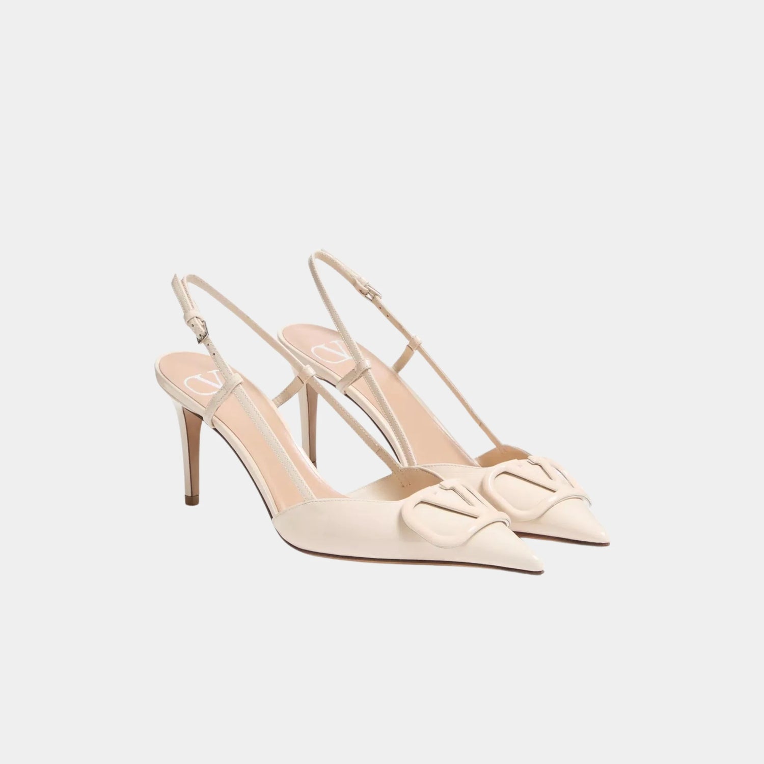 Valentino Vlogo Signature Patent Leather Slingback Pump, Light Ivory, Front