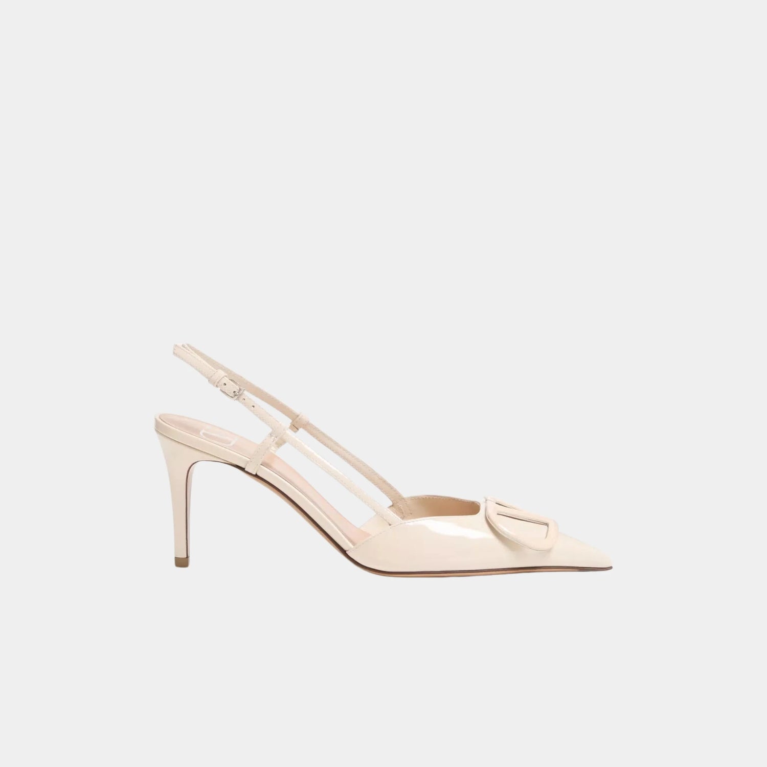 Valentino Vlogo Signature Patent Leather Slingback Pump, Light Ivory, Side