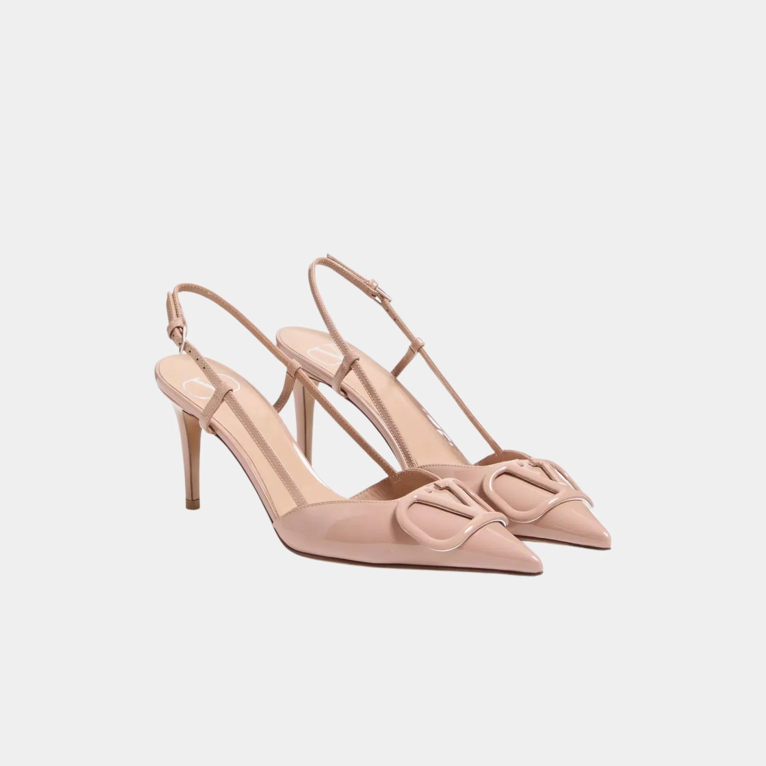 Valentino Vlogo Signature Patent Leather Slingback Pump, Rose Cannelle, Front