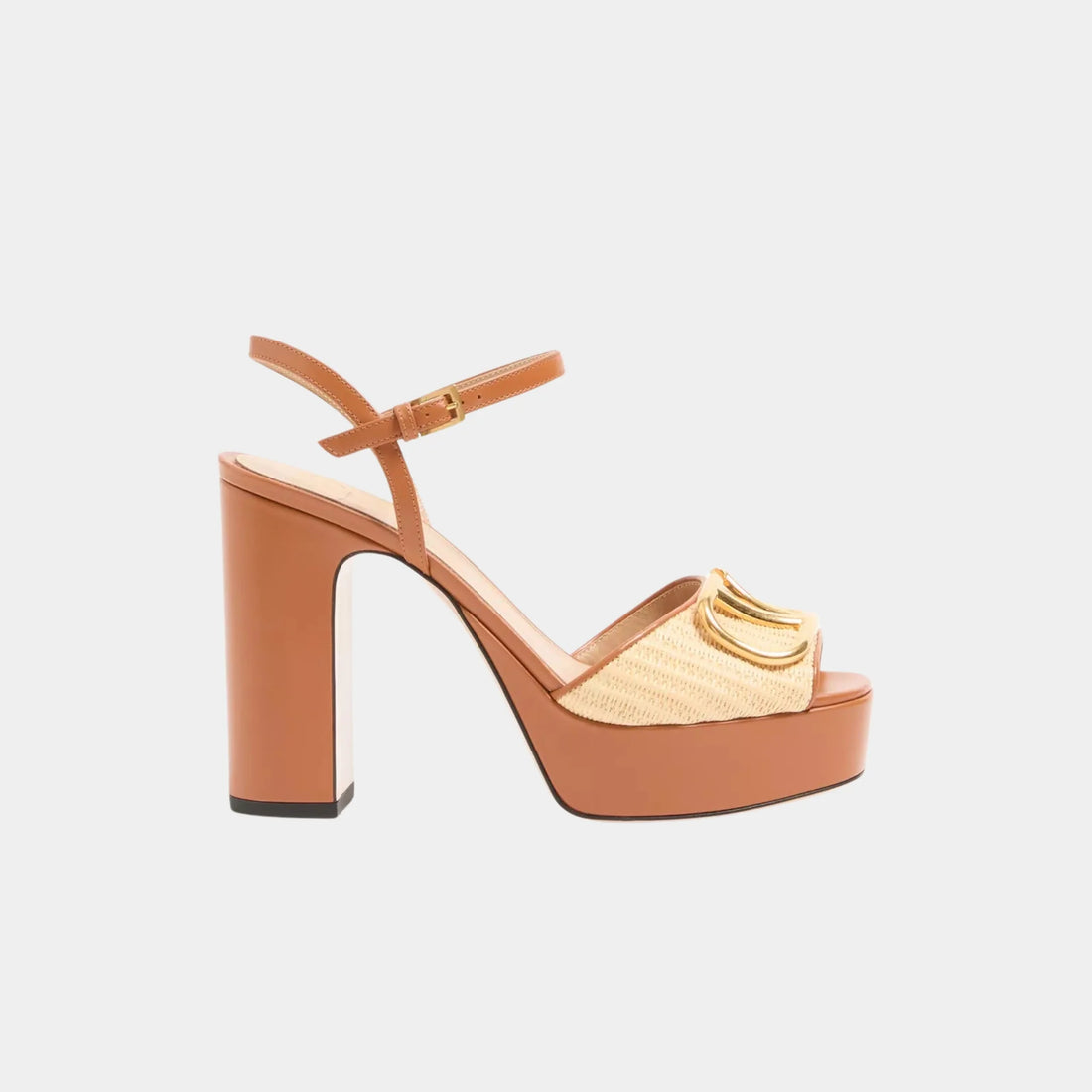 Valentino VLogo Signature Platform Sandal in Raffia, Beige, Side