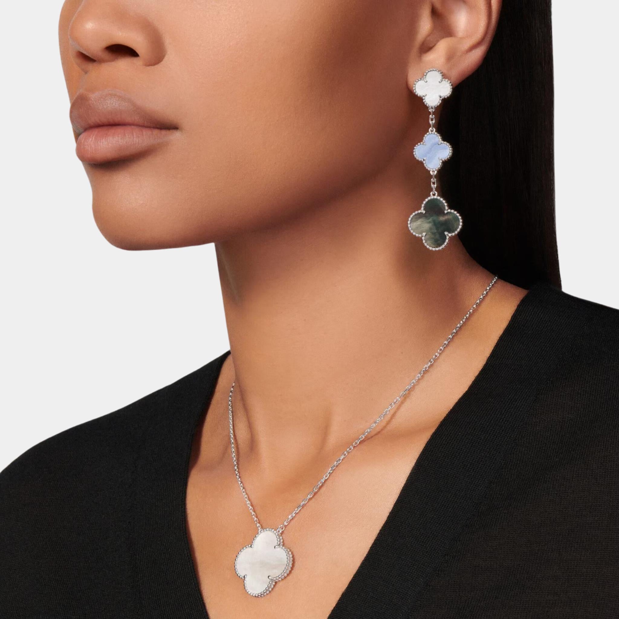 Van Cleef &amp; Arpels Magic Alhambra earrings White Gold Chalcedony Pearl, Model