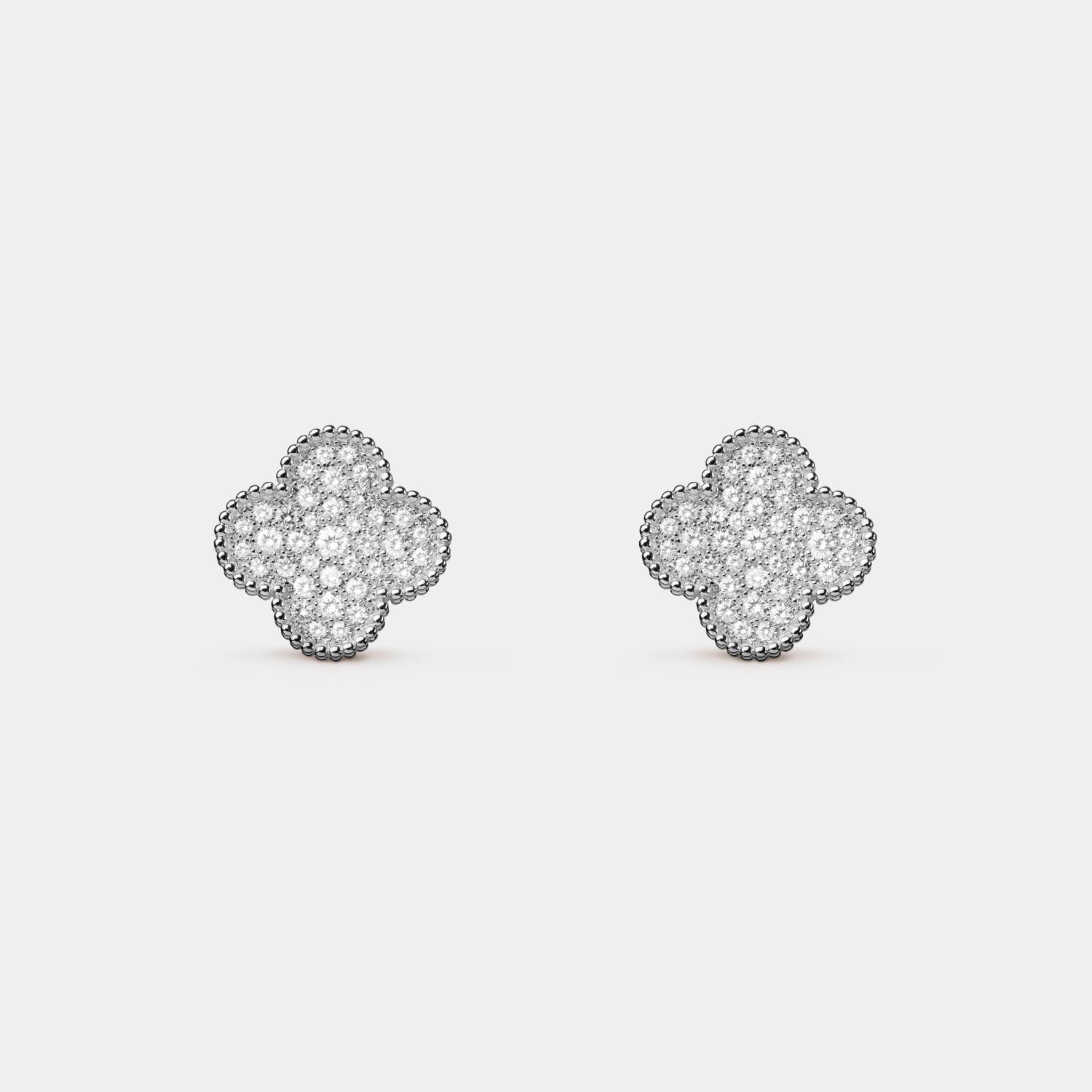 Van Cleef &amp; Arpels Magic Alhambra Earrings White Gold Diamond, Front