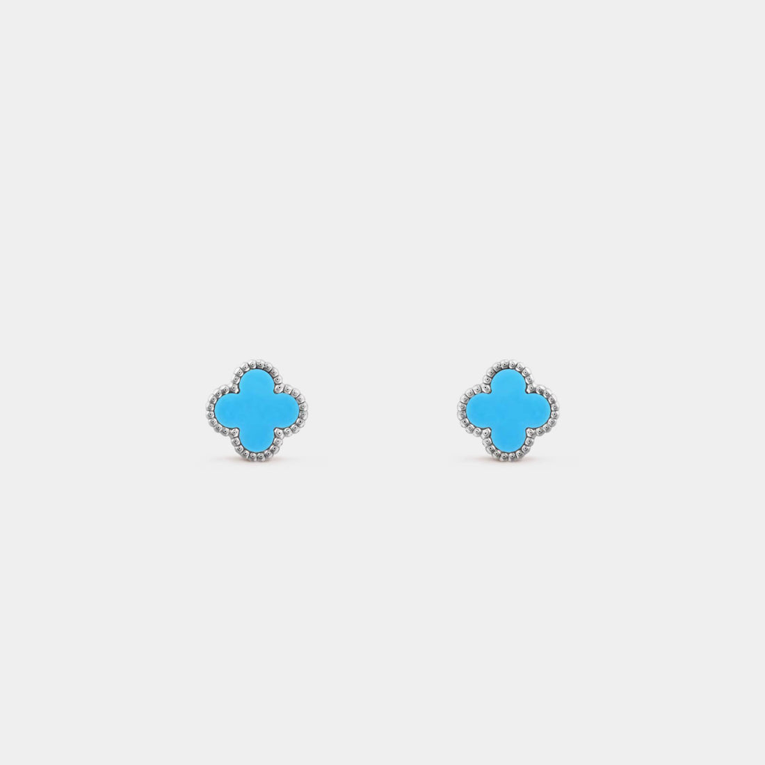 Van Cleef & Arpels Sweet Alhambra Earstuds White Gold Turquoise, Front