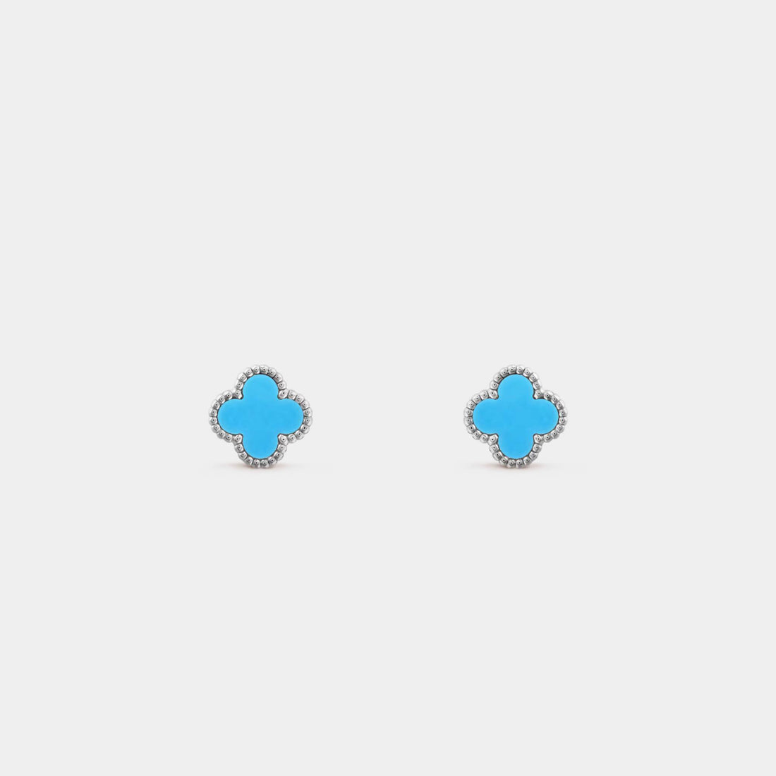 Van Cleef &amp; Arpels Sweet Alhambra Earstuds White Gold Turquoise, Front