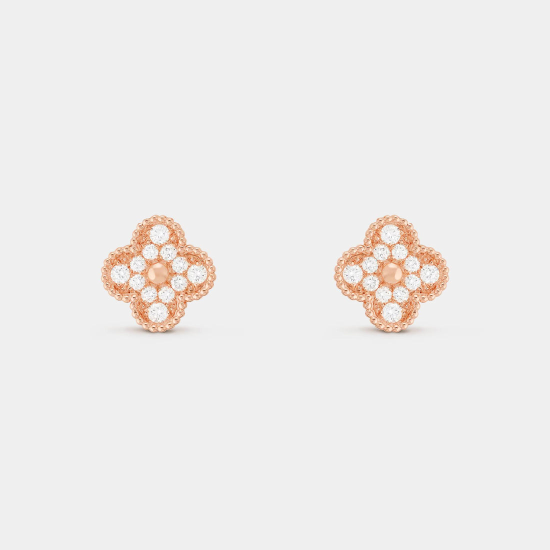 Van Cleef & Arpels Vintage Alhambra Earrings Rose Gold Diamond, Front