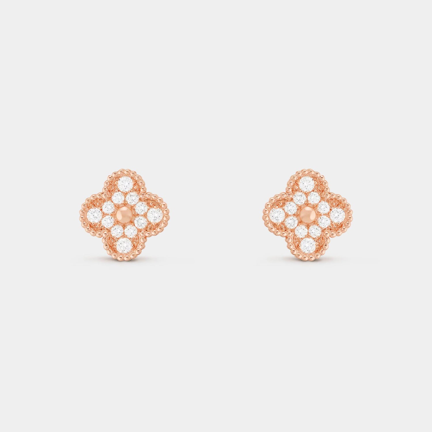 Van Cleef &amp; Arpels Vintage Alhambra Earrings Rose Gold Diamond, Front