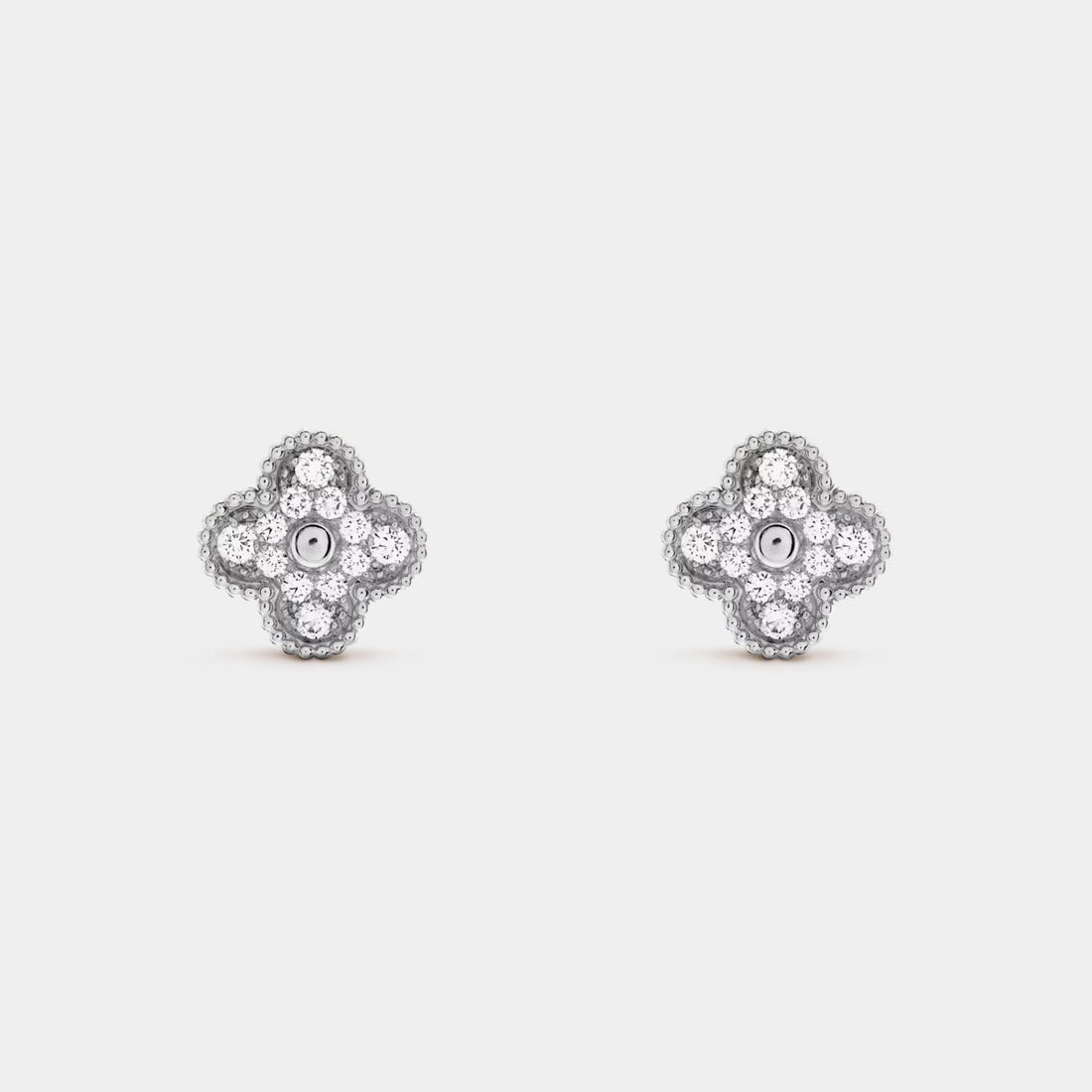 Van Cleef & Arpels Vintage Alhambra Earrings White Gold Diamond, Front