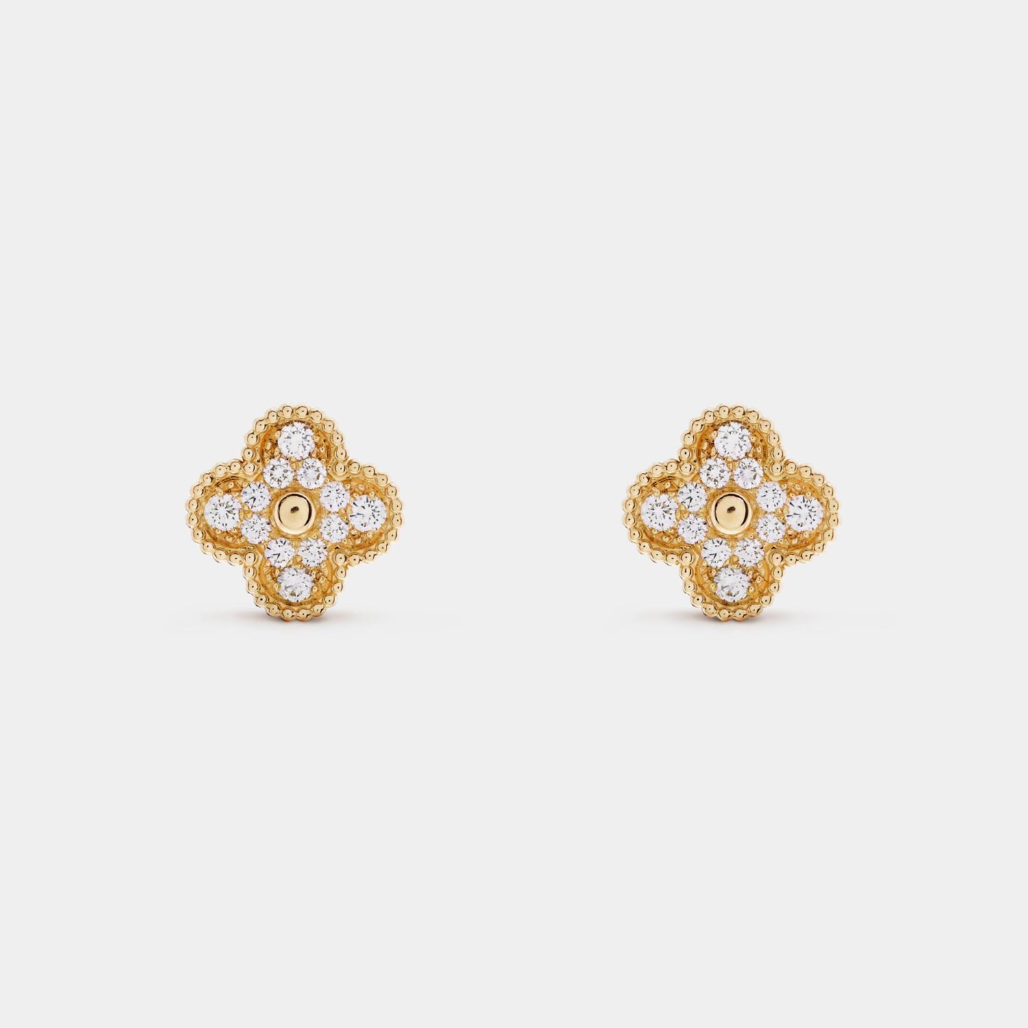 Van Cleef &amp; Arpels Vintage Alhambra Earrings Yellow Gold Diamond, Front